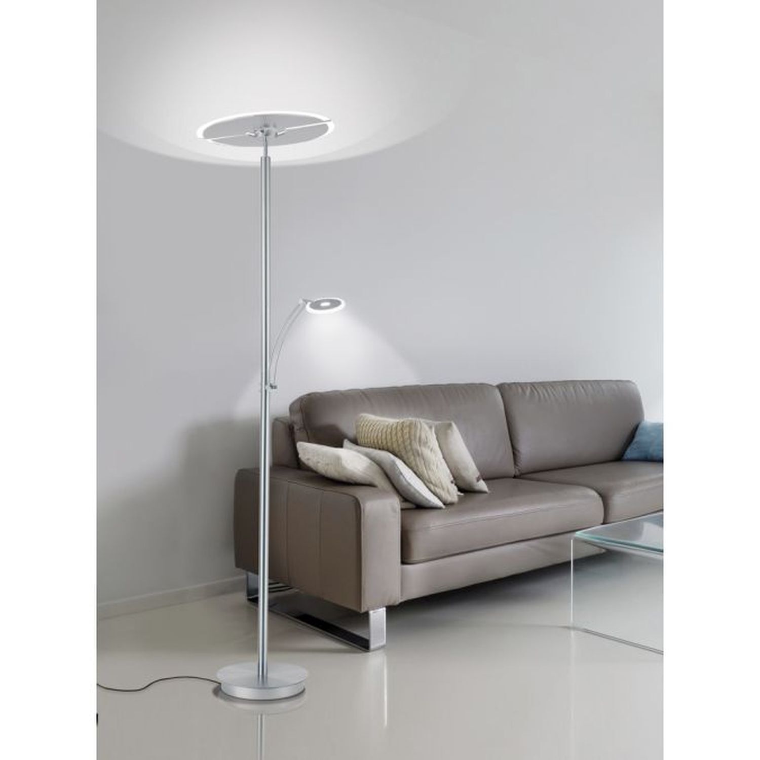 LED Stehlampe mit Lesearm in Stahl Glas 200 cm 5770 lm Lampe, Stehlampe, Couch, Mobiliar