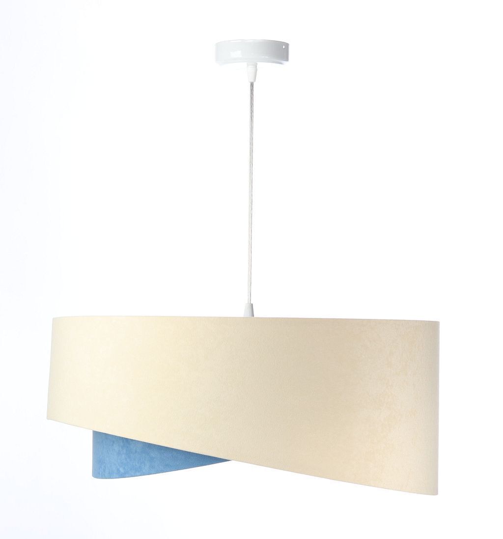 Lampe à suspendre ronde D : 50 cm Tissu Crème Bleu Argent E27 Moderne