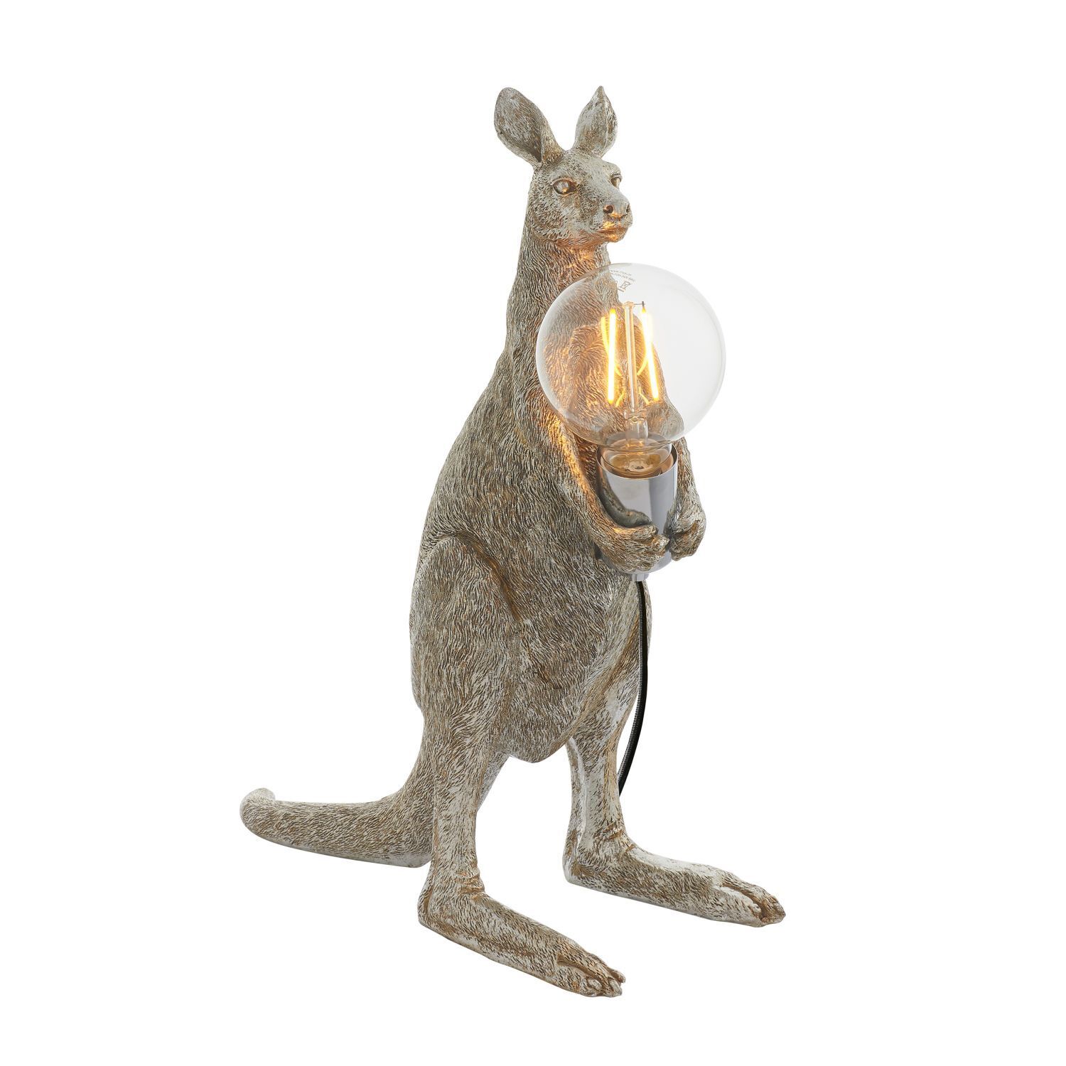 Deko Tischlampe Känguru Polyresin Metall 46,5 cm Silber antik