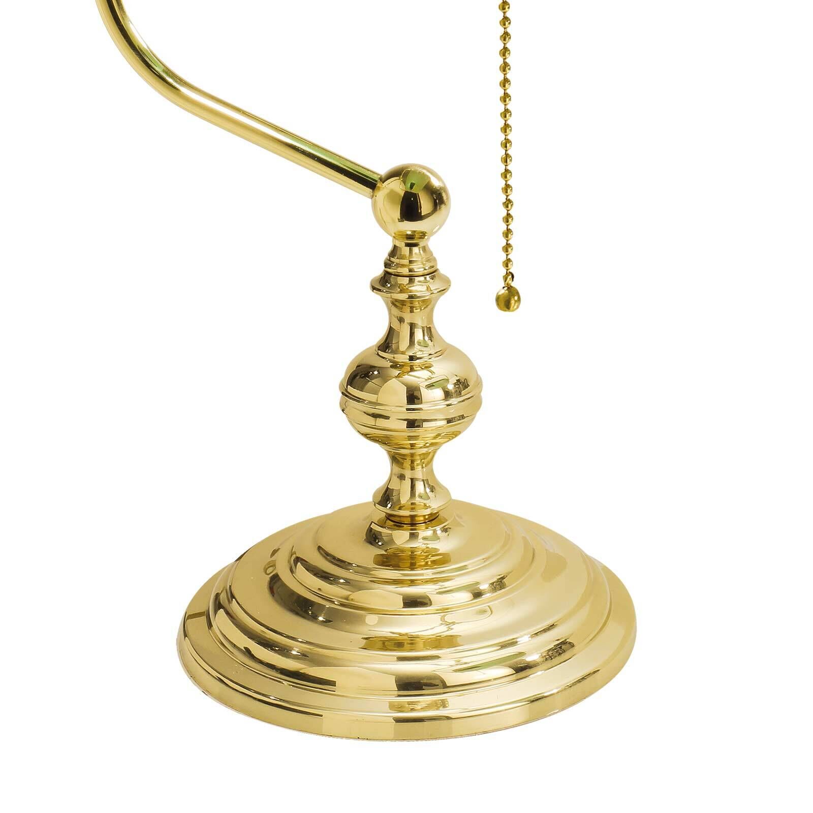 Bankerlampe 39 cm E27 Messing Glas Zugschalter Grün Rauchrohr