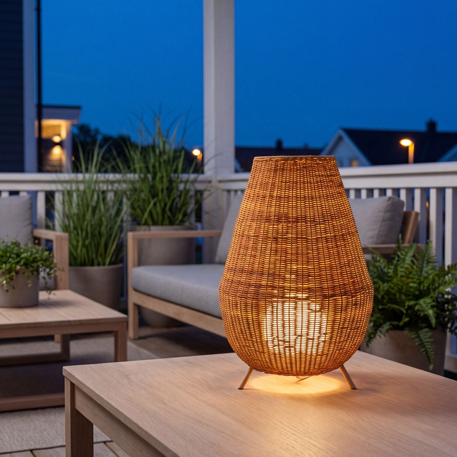 Lampe, Licht, Außenlampe, Rattanlampe, Tischlampe