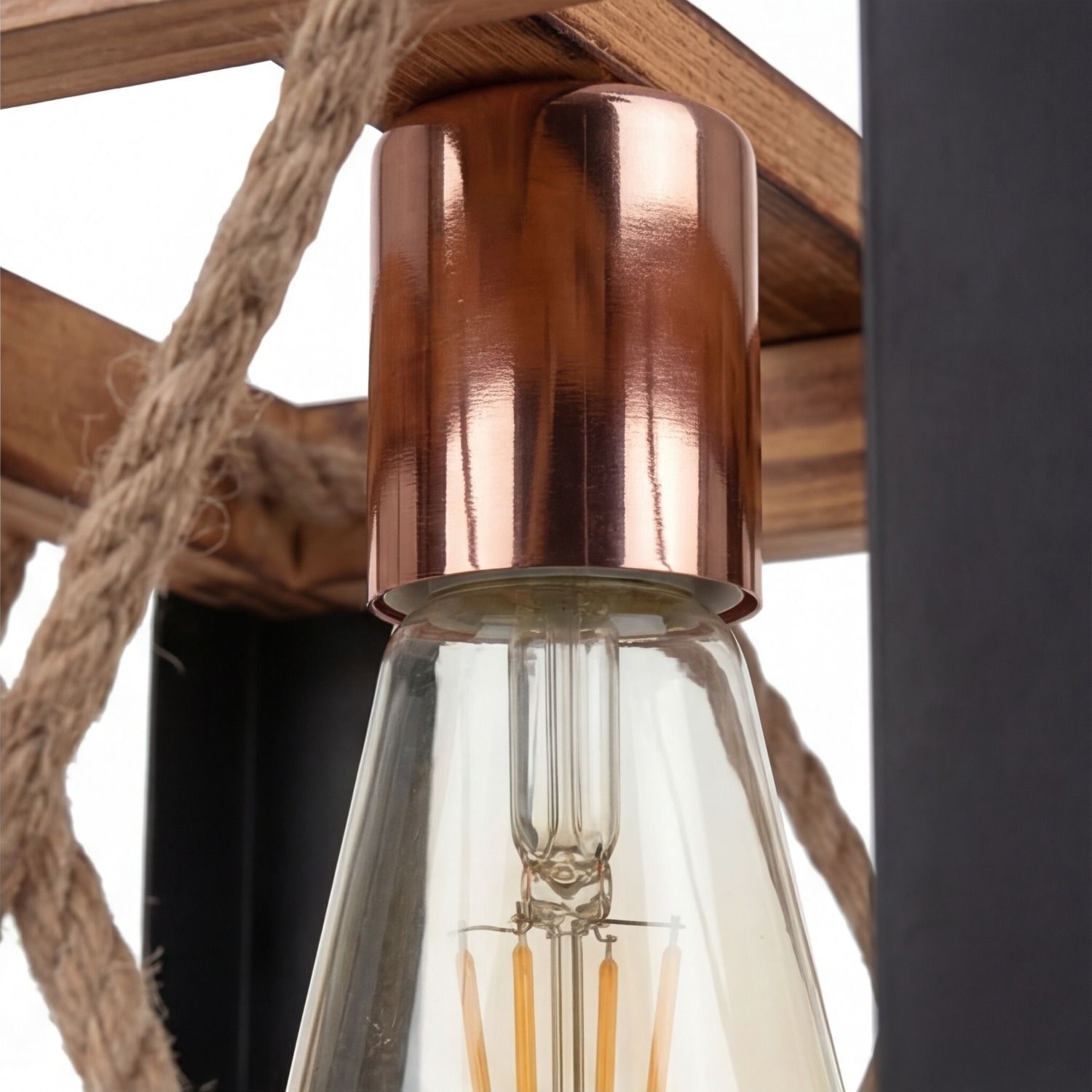 Hängeleuchte Metall Holz E27 20 cm breit H: max. 85 cm Lampenfassung, Röhrenlampe, Glühbirne, Kupfer, Hängelampe