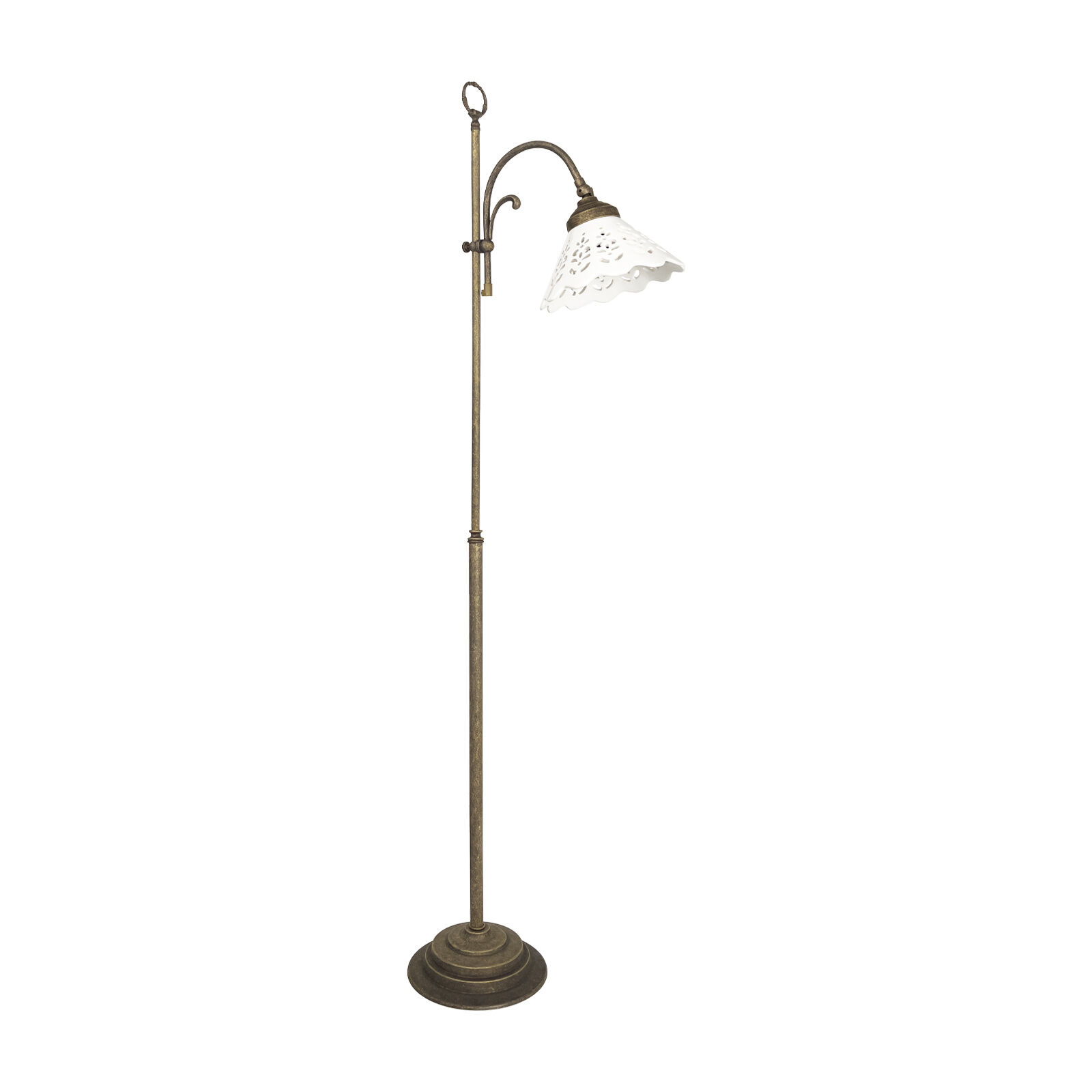 Stehlampe Keramik Messing 130 cm in Bronze Antik Weiß E27