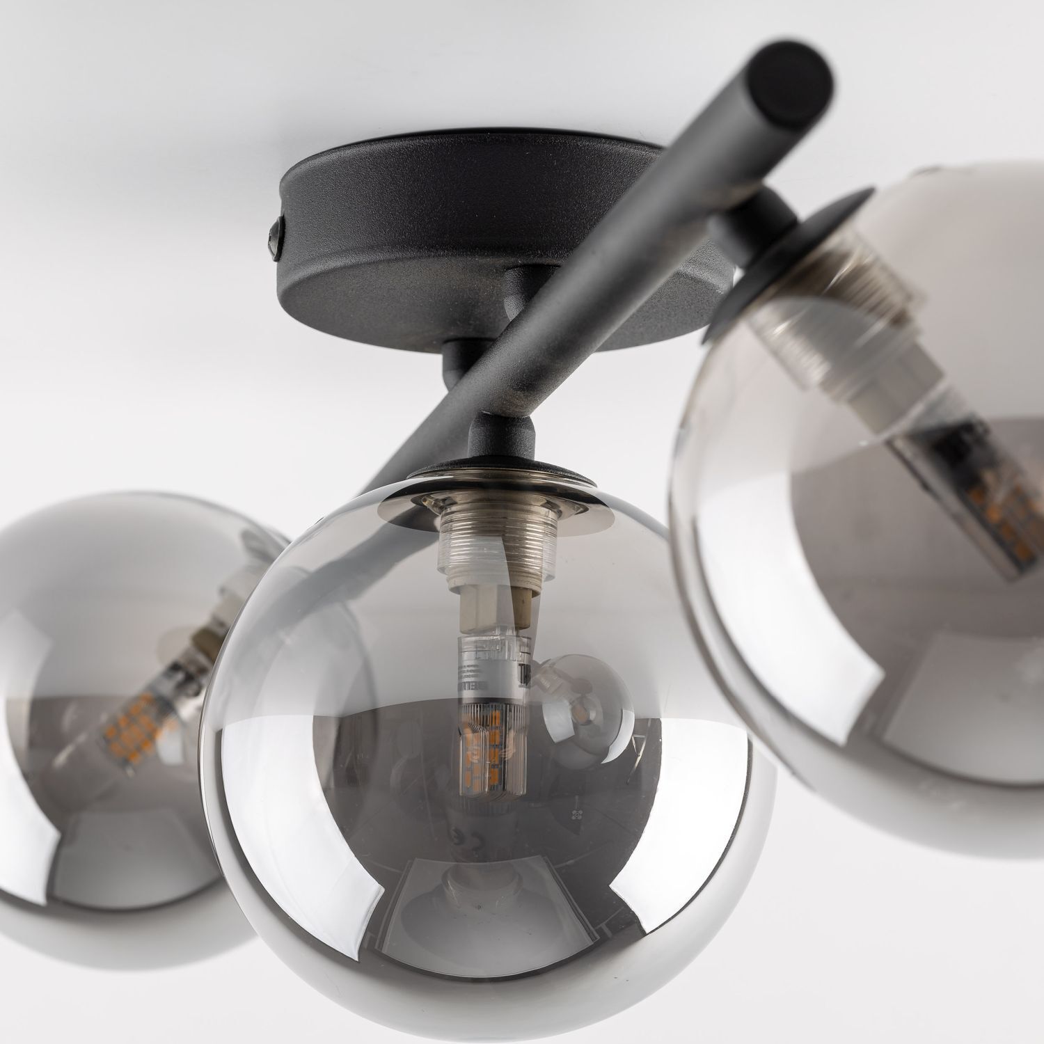 Deckenlampe 3-flammig 47 cm lang Schwarz Grau G9 Rauchglas Deckenlampe 3-flammig 47 cm lang Schwarz Grau G9 Rauchglas