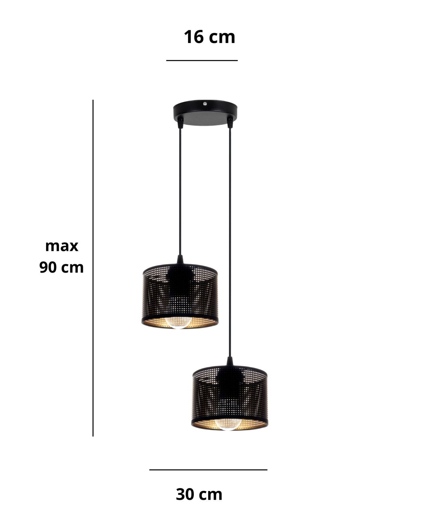 Lampe à suspendre métal Loft 2flmg E27 L:30 cm noir or