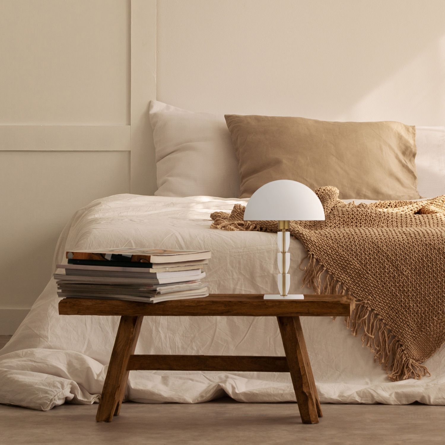 Nachttischlampe Metall Stoff E27 47 cm hoch rund ROSA Kissen, Dekoration für Zuhause, Innenarchitektur, Mobiliar