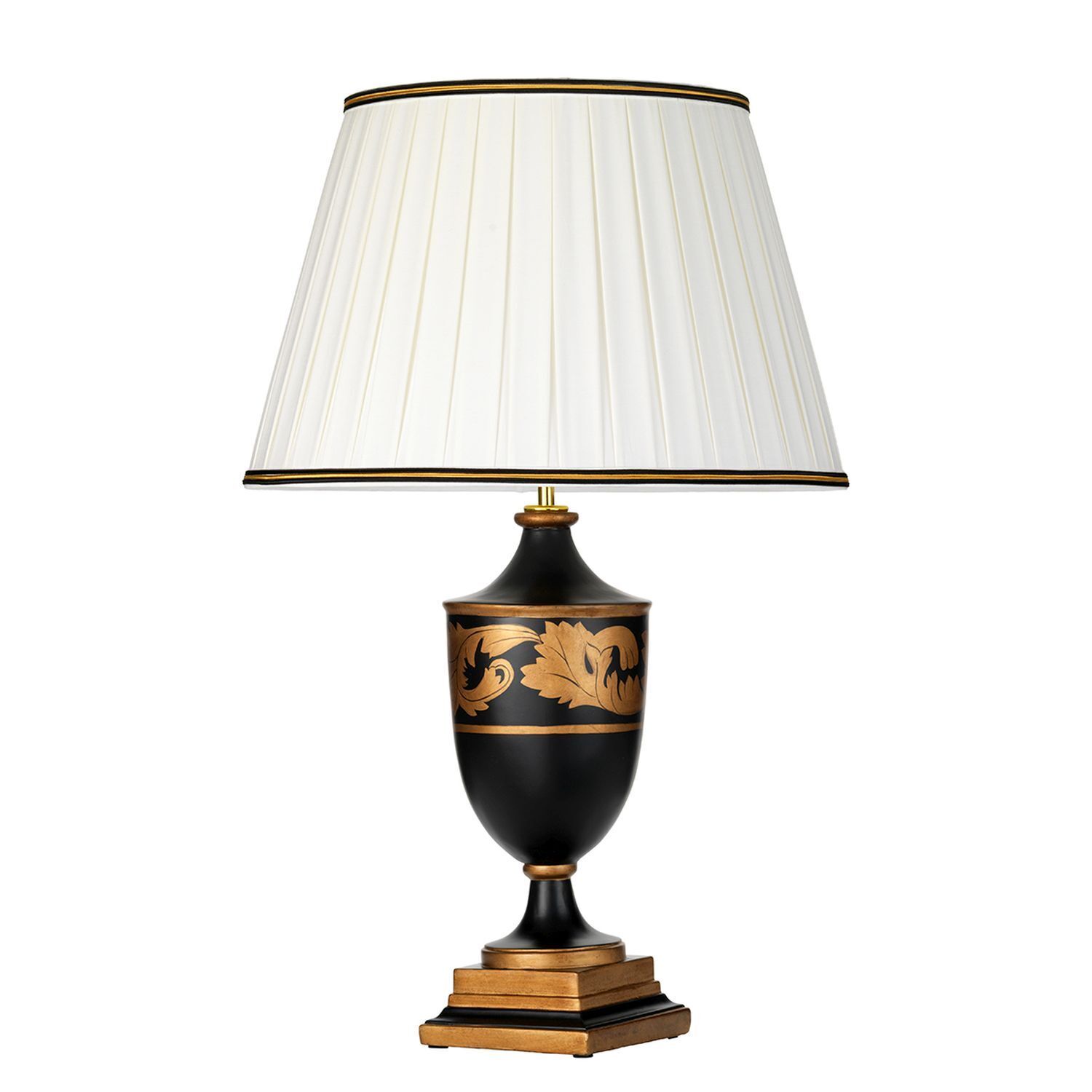 Tischleuchte Stoff Holz in Creme Schwarz Gold E27 68 cm Lampe, Tischlampe, Lampenschirm