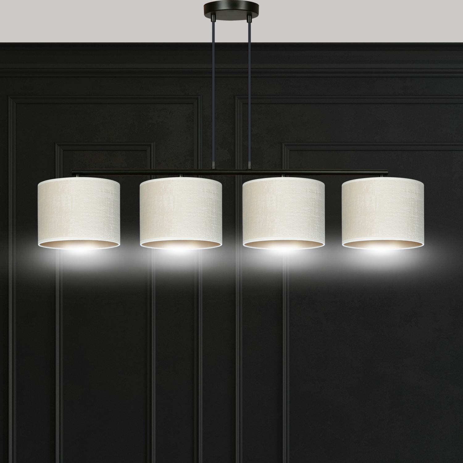 Hängelampe E27 4-flammig 97 cm Stoff Metall Weiß Gold Schwarz Leuchter, Lampe, Klebeband