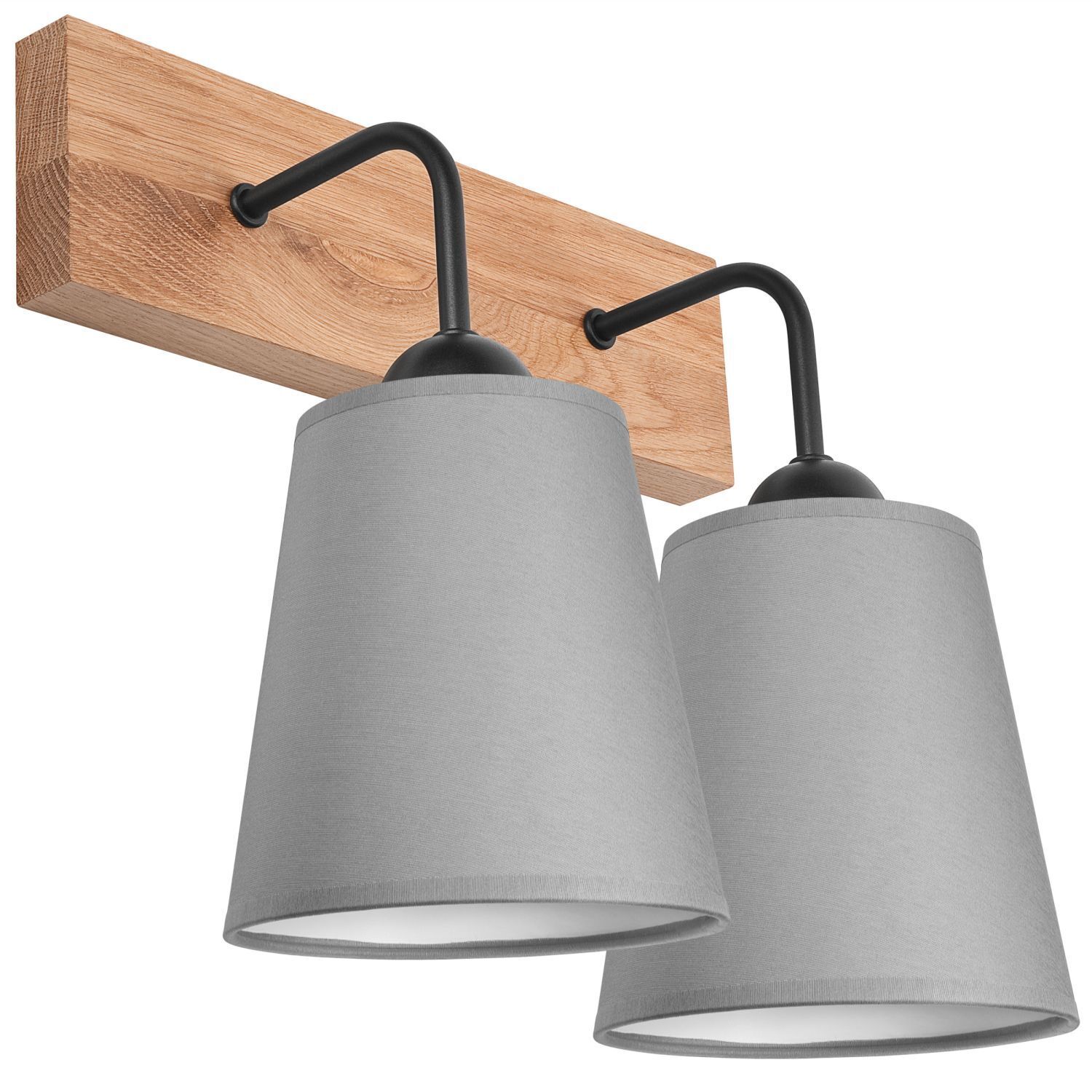 Applique Moderne Gris Naturel L : 33 cm 2 flammes E27 Tissu Bois