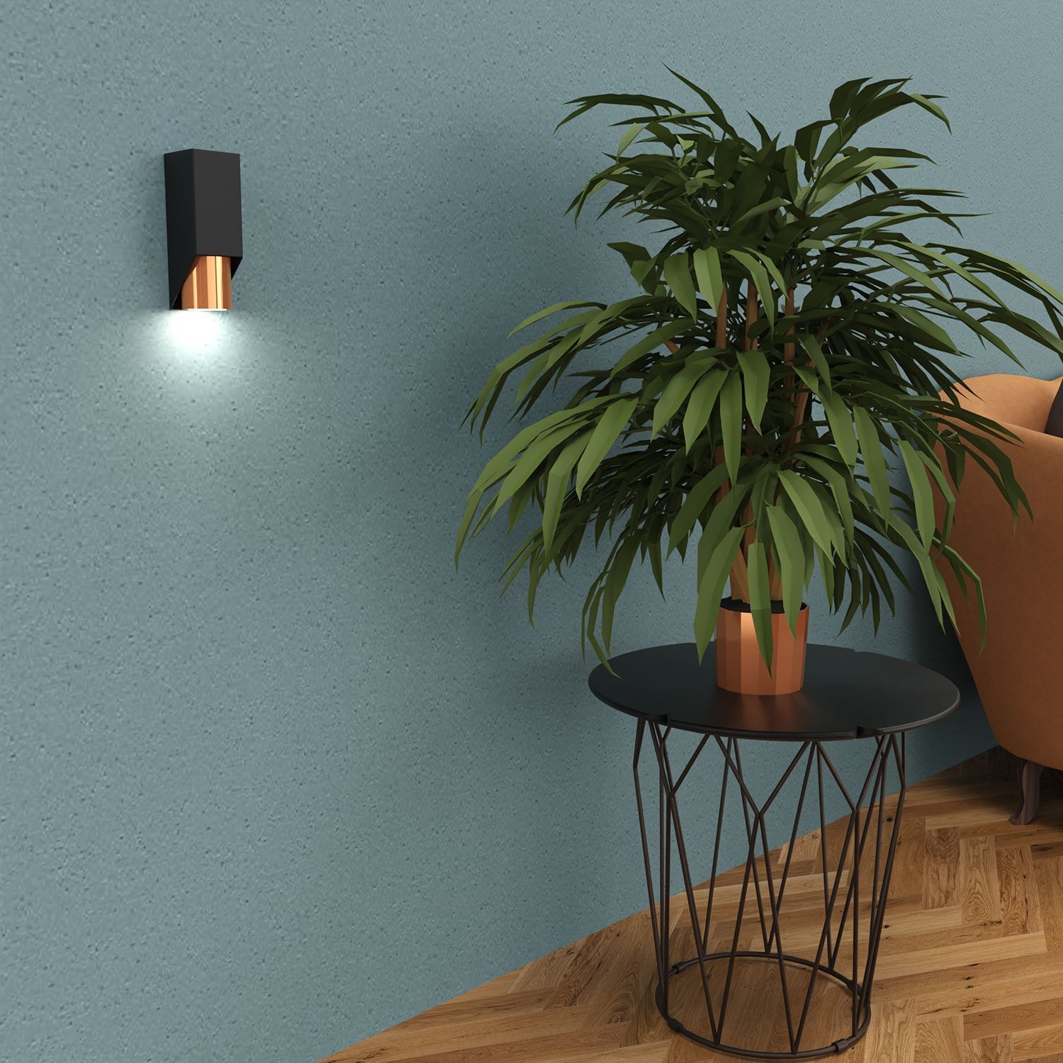 Wandlampe Metall Schwarz Kupfer B:6 cm GU10 akzentuiert Lampe, Pflanze