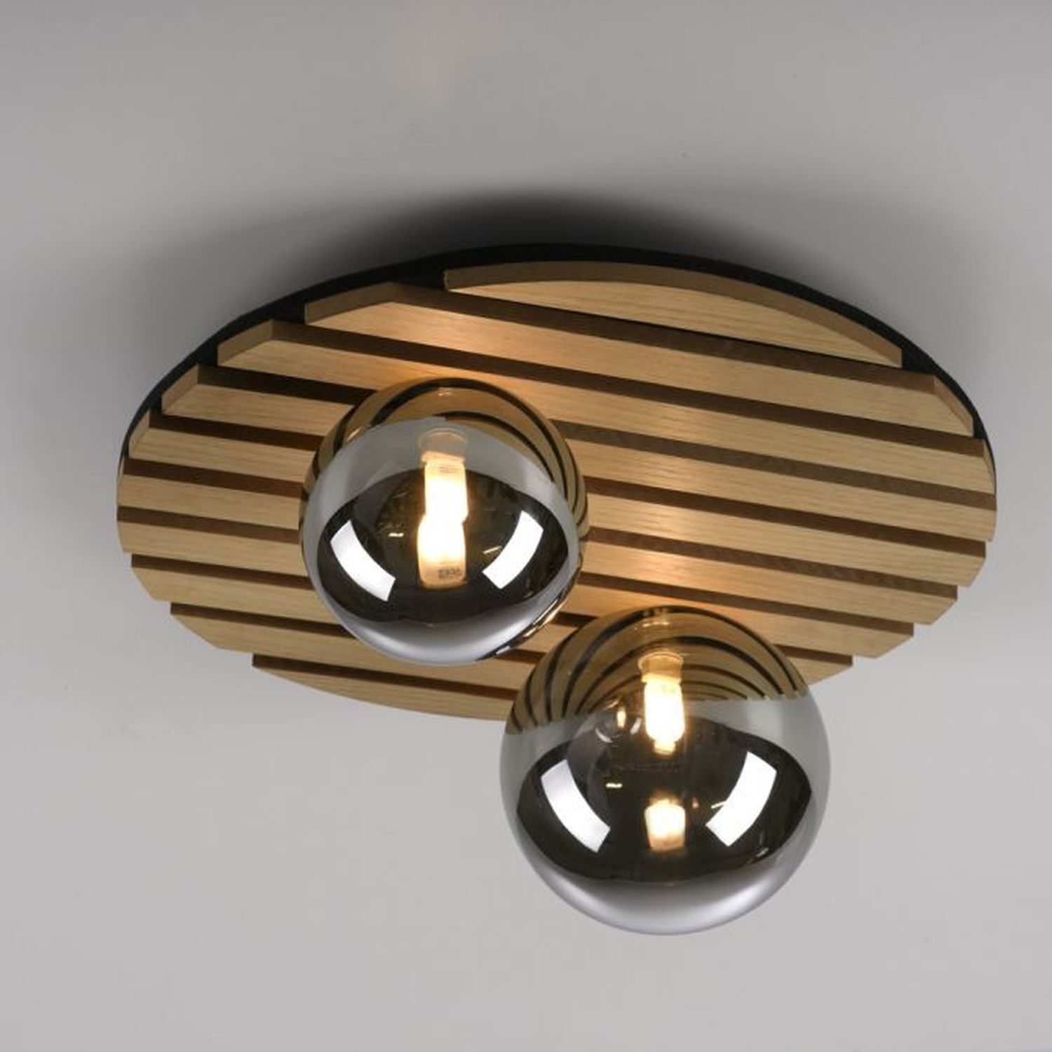 Lampe de plafonnier confortable Boules de verre en bois G9 Ø38,5 cm Naturel