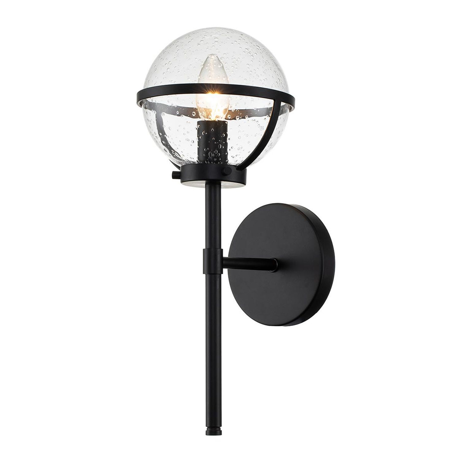 Lampe de salle de bain métal verre IP44 hauteur 40,3 cm noir