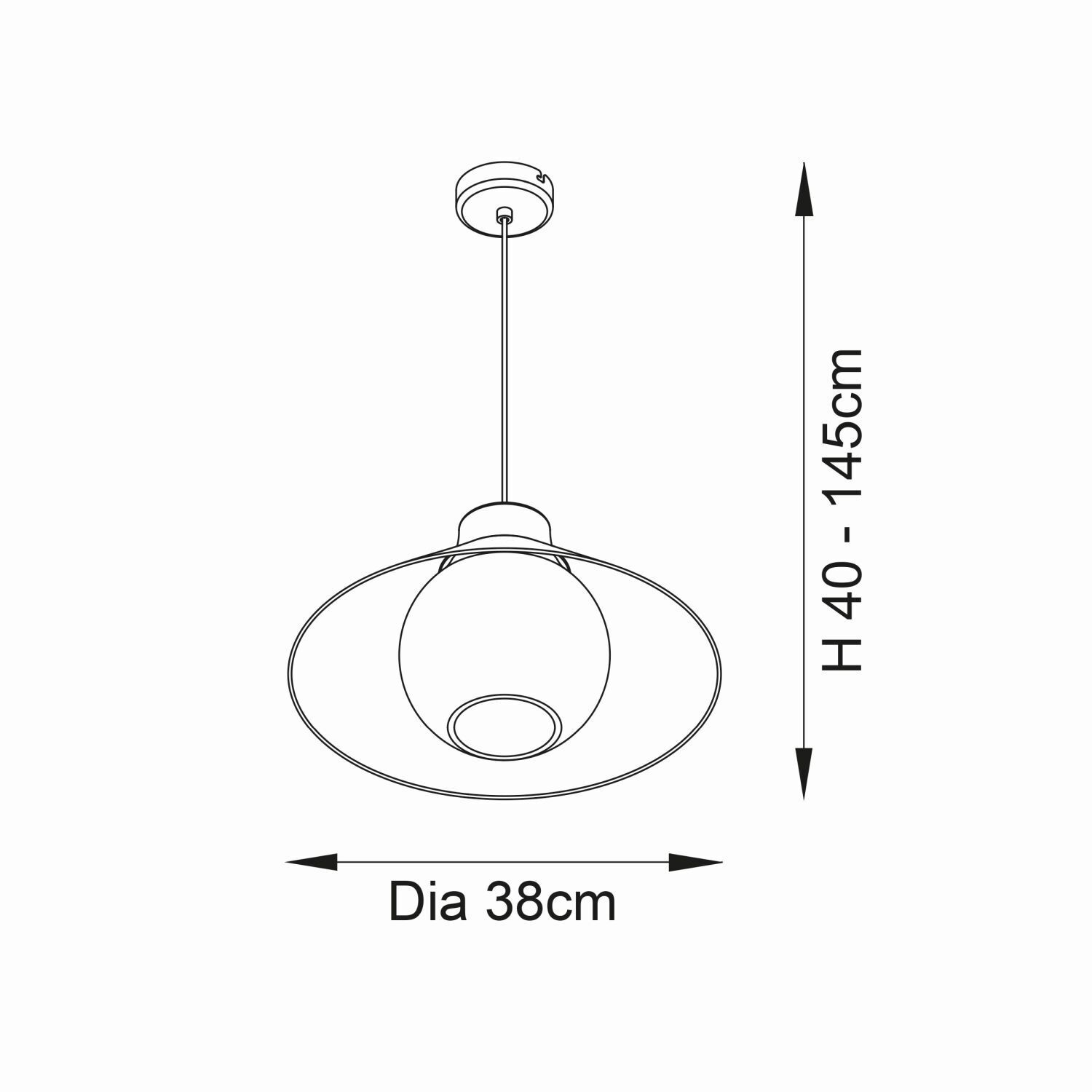 Hängelampe Schwarz Weiß D: 38 cm rund Glas Metall E27