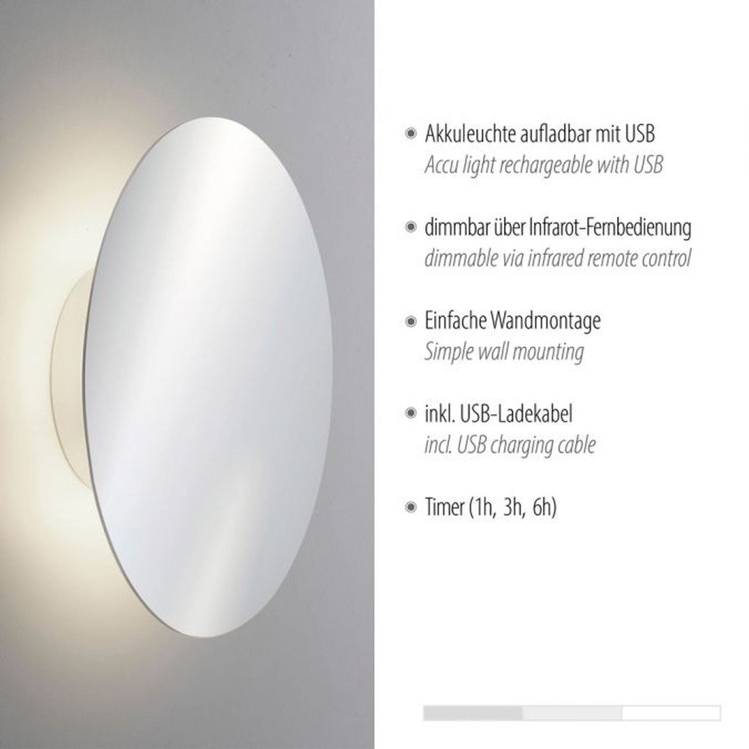 LED Akku Wandlampe dimmbar Fernbedienung 1 W in Chrom Beleuchtung