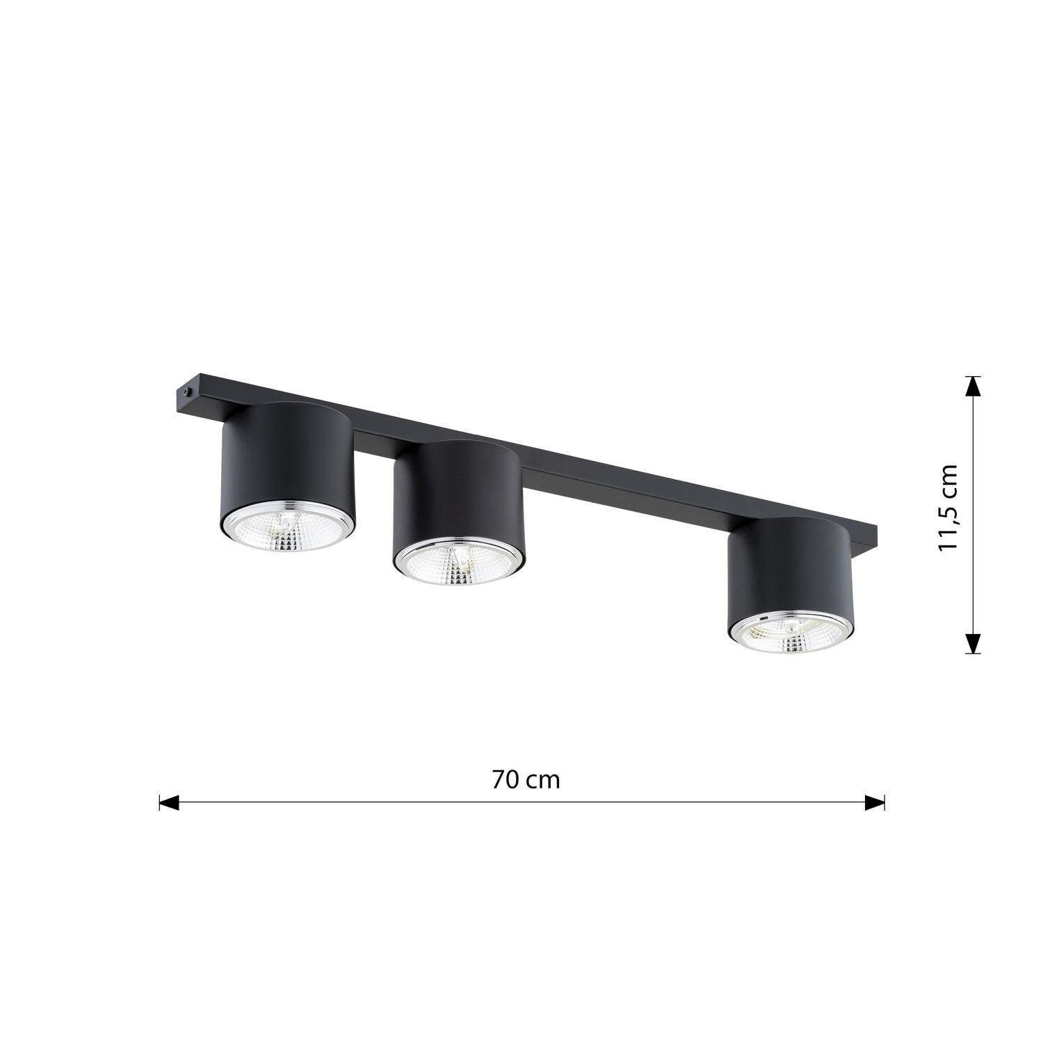 Deckenlampe Metall 70 cm lang Schwarz 3-flammig GU10 AR111 Beleuchtung, Leuchte, Deckenleuchte