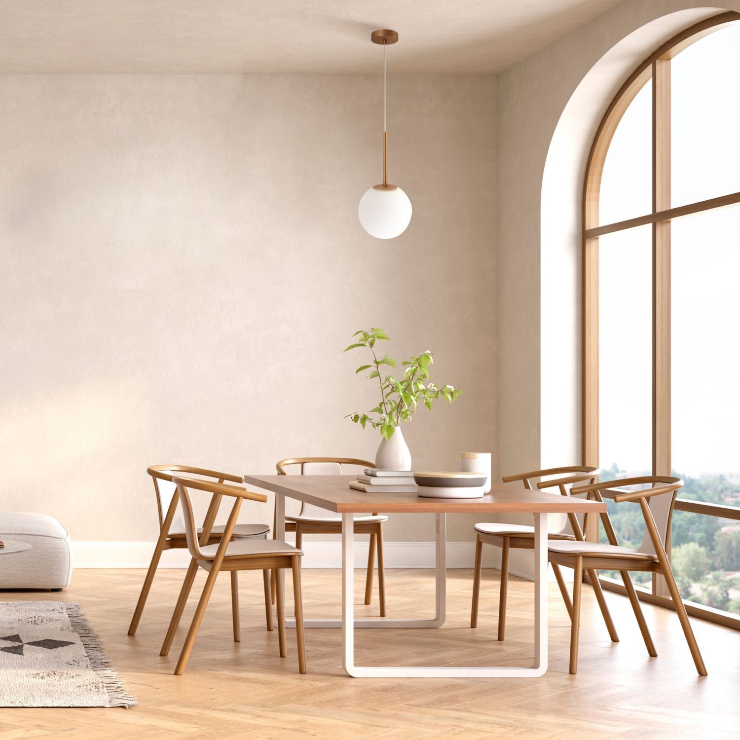 Hängeleuchte Metall Glas D: 20 cm rund H: max. 180 cm Speisesaal, Esstisch, Mobiliar, Tabelle, Innenarchitektur