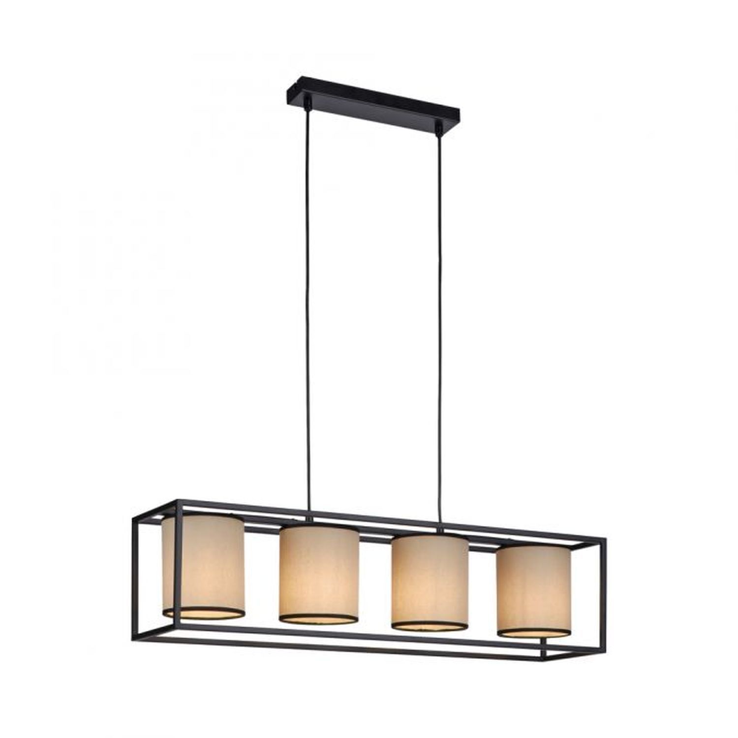 Suspension Tissu Métal Beige Noir E27 80 cm long