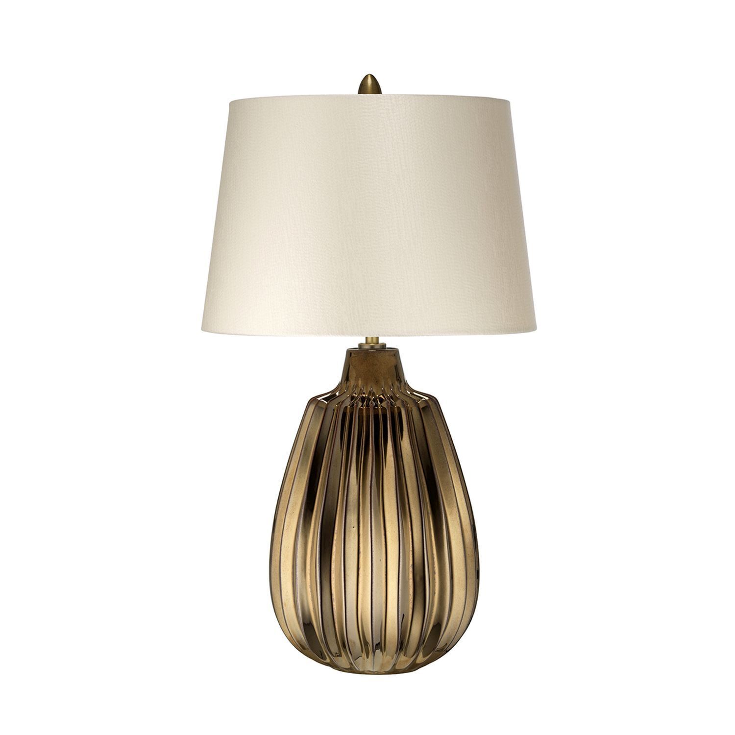 beleuchtung-tischleuchte-tischlampe-sidocia-1-flammig-bronze-weiss-retro-448-1 Tischlampe, goldenes Metall, Beige-Schirm, gerippte Gestaltung, Wohnkatalog