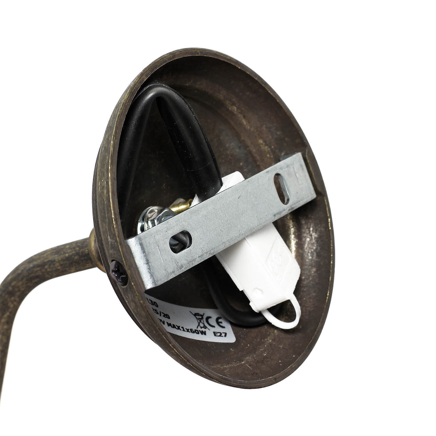 Wandleuchte aus Echt-Messing mit Stoffschirm Beige Adapter, Elektronik