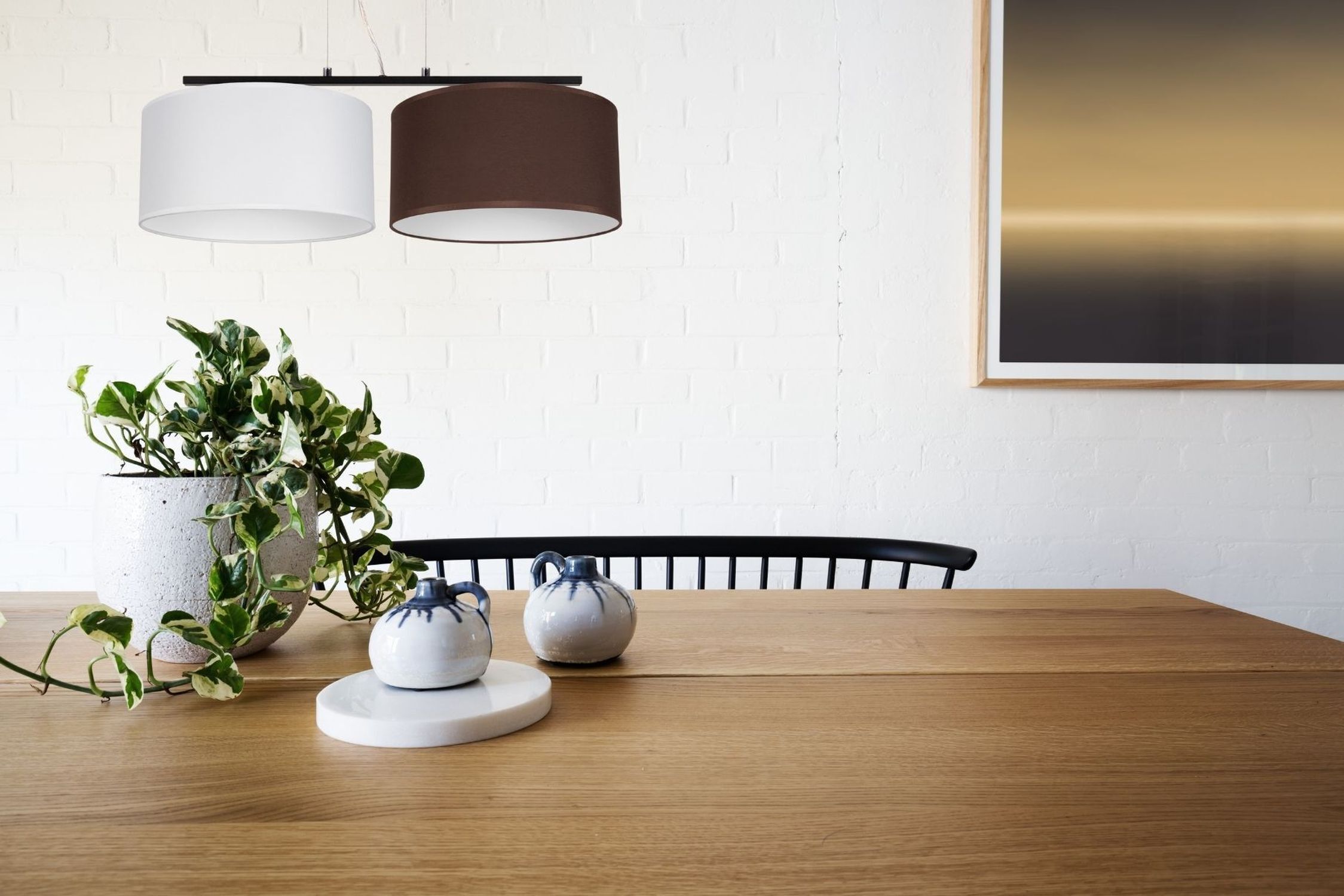 Tissu Lampe suspendue anti-éblouissement blanc marron E27 70 cm de long Tabelle, Tischplatte, Lampe, Innenarchitektur, Pflanze