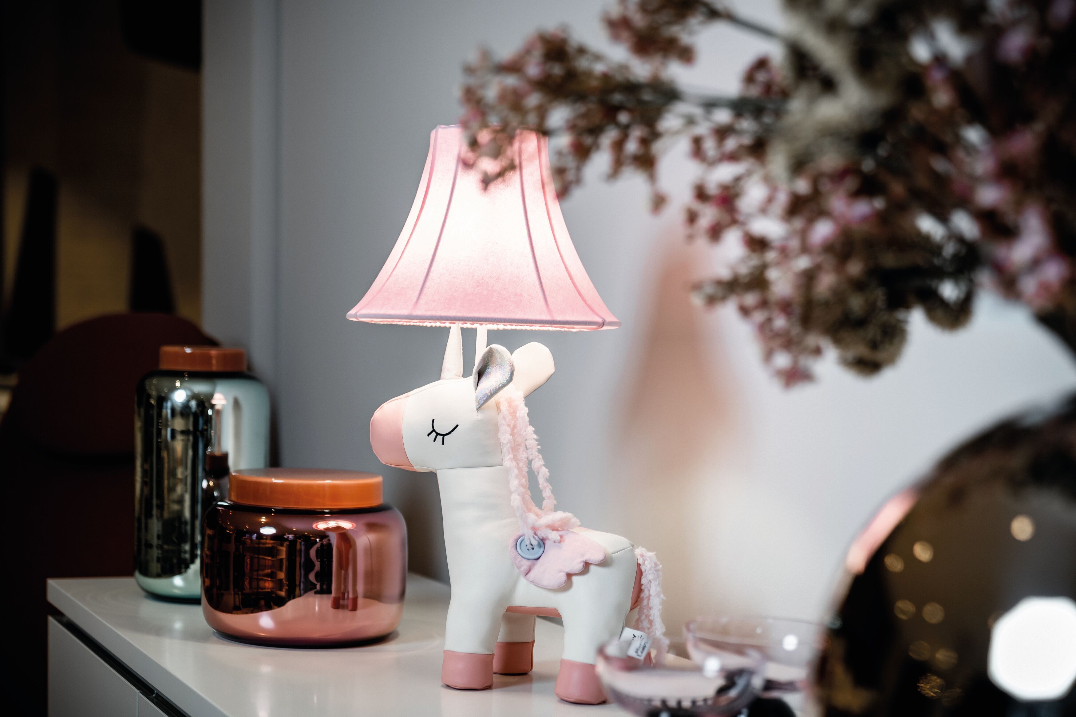 Tischlampe Einhorn Rosa 51 cm Kinderzimmer Schlafzimmer