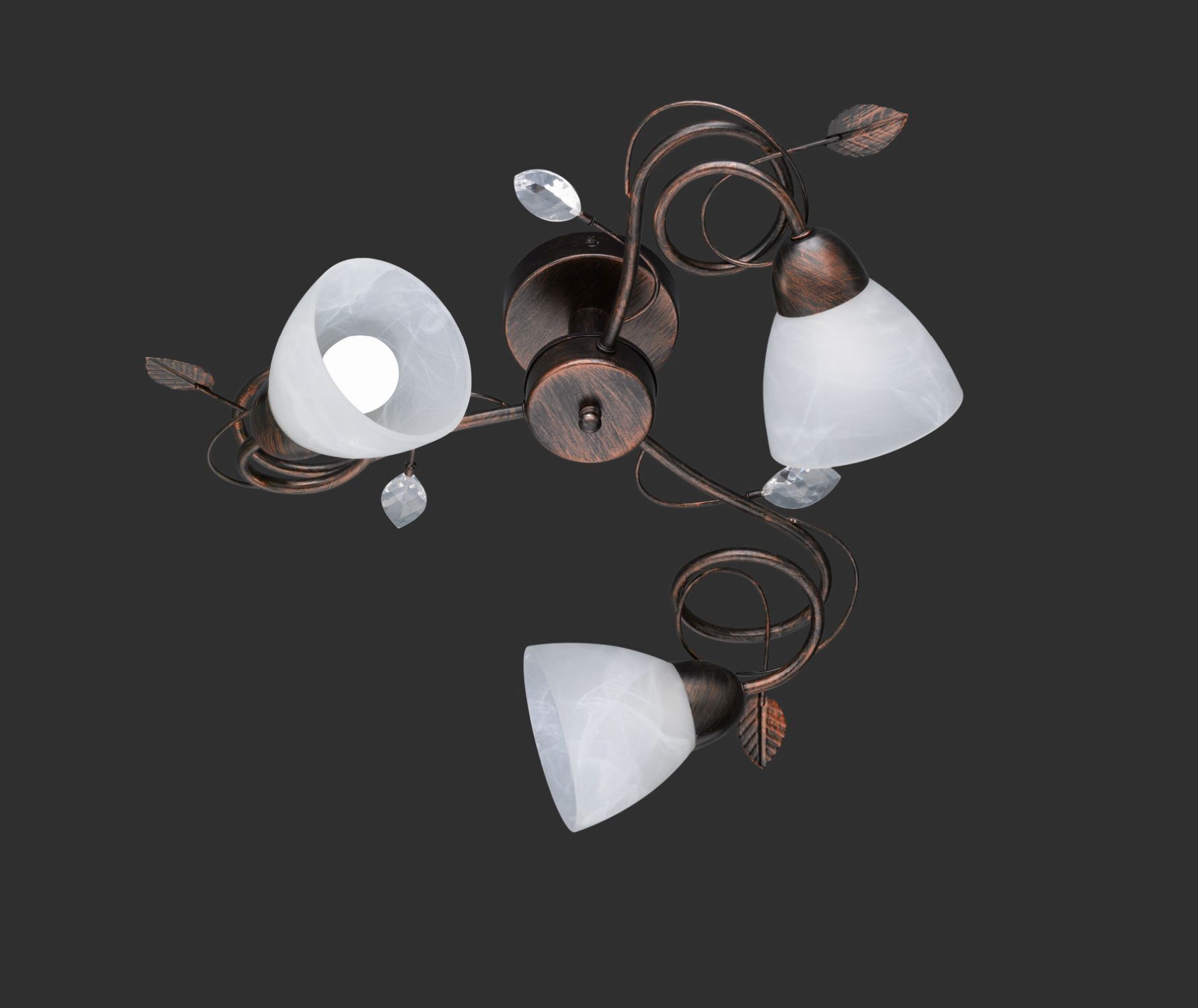 Plafonnier floral métal verre E14 3-flmg rouille antique Lampe, Kronleuchter