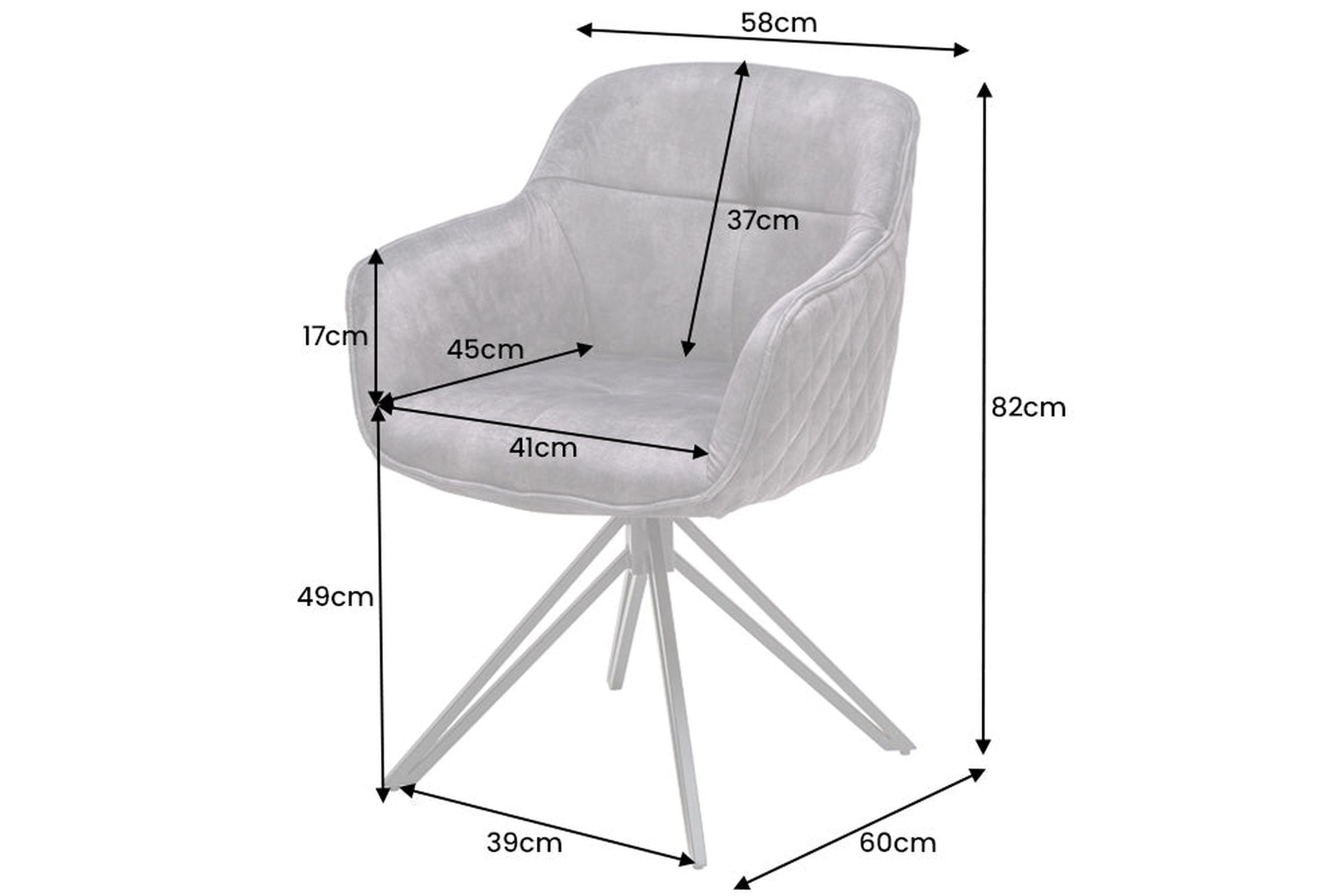 Chaise pivotante velours métal marron noir L : 58 cm avec dossier Stuhl, Mobiliar