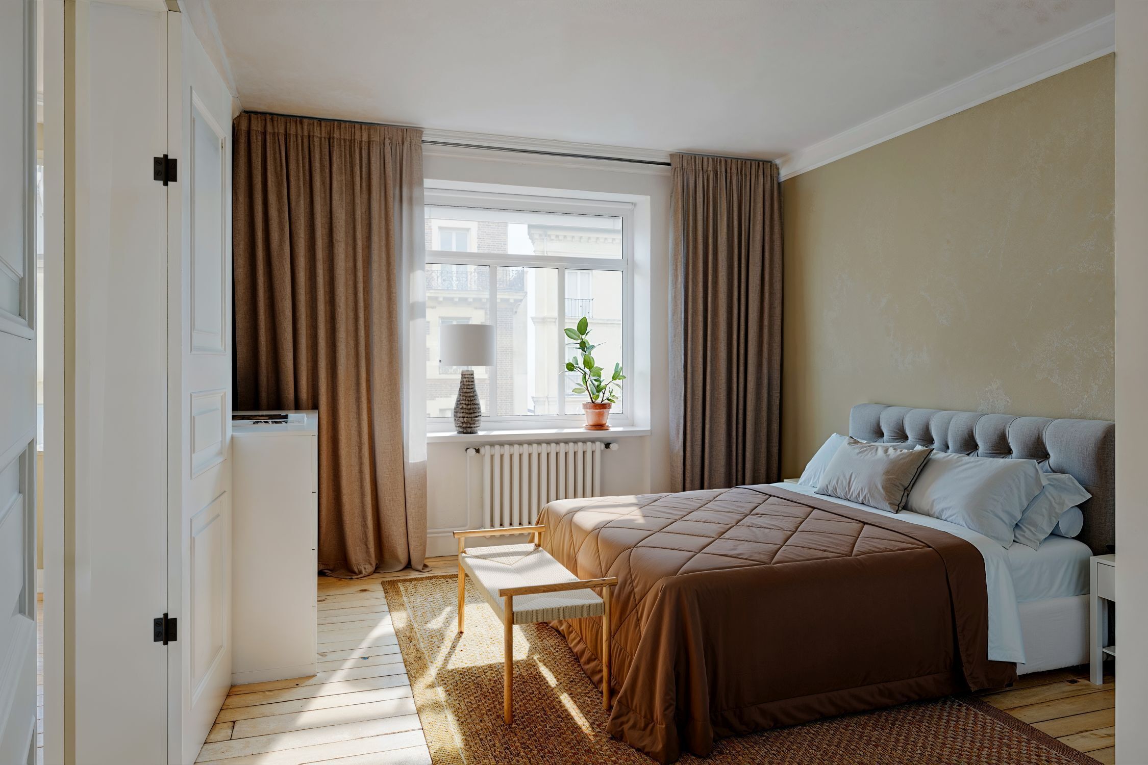 Lampe de chevet tissu céramique 74 cm de haut brun blanc E27 Drinnen, Innenarchitektur, Inneneinrichtung, Pflanze, Teppich