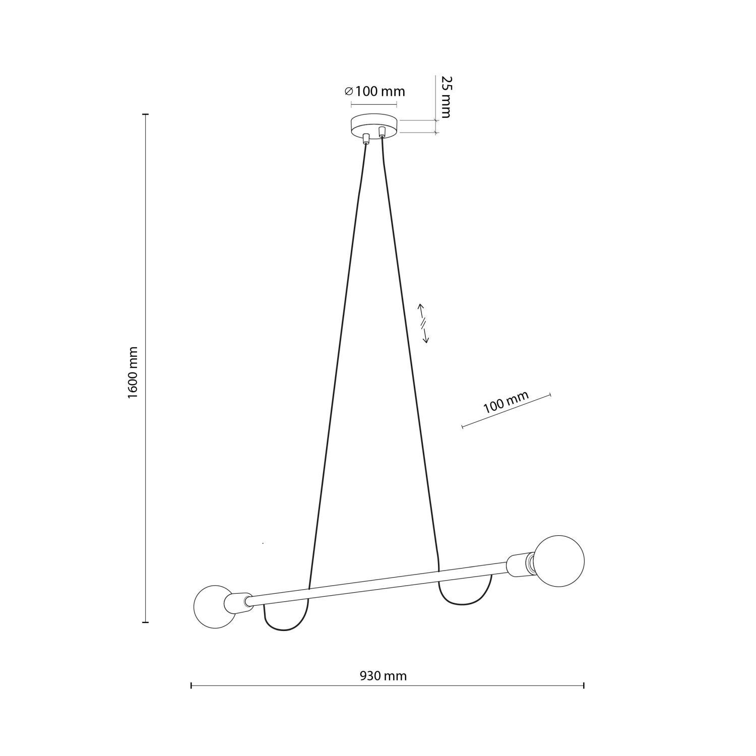 Lampe à suspendre bois métal 93 cm de long H : max. 160 cm 2x E27