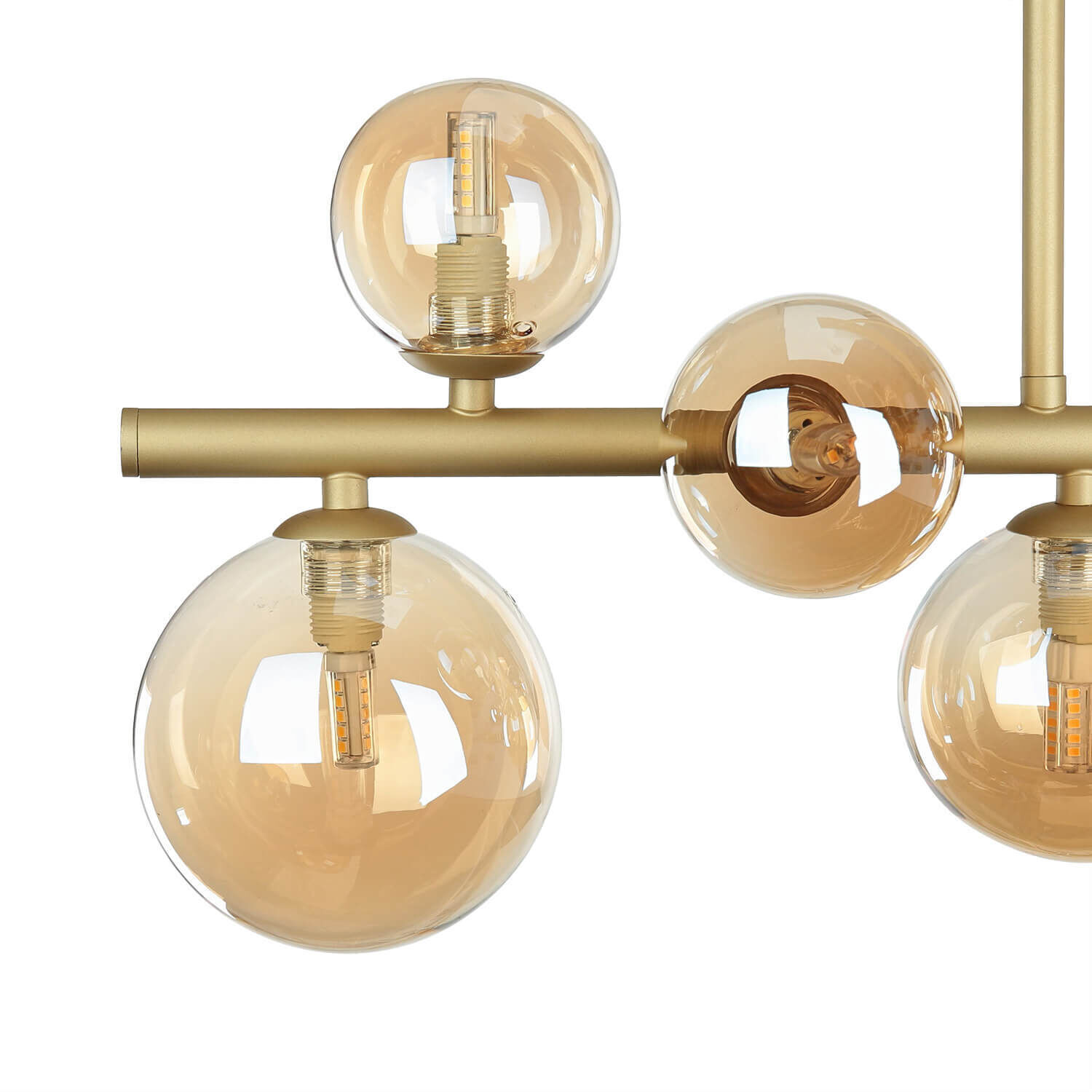 Deckenleuchte Rauchglas Metall 87 cm lang Creme Gold 10x G9 Leuchter, Lampe, Leuchte