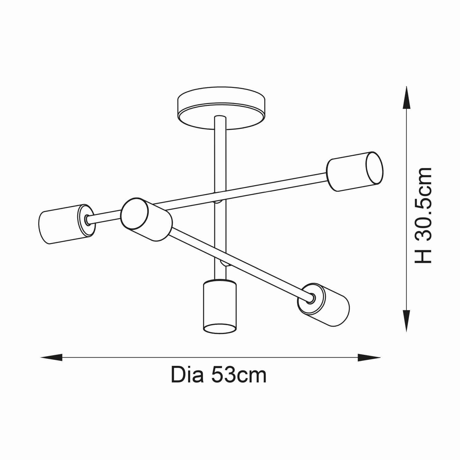 Deckenlampe Metall B: 53 cm in Messing Retro für 5x E27
