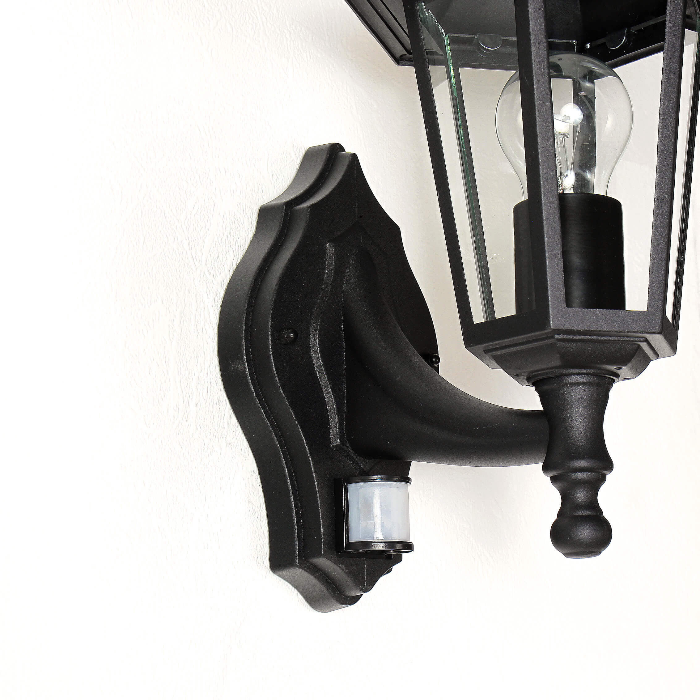 Rustikale Außenwandleuchte Bewegungsmelder Schwarz Laterne, Wandlampe, Außenleuchte, Metall, Schwarz