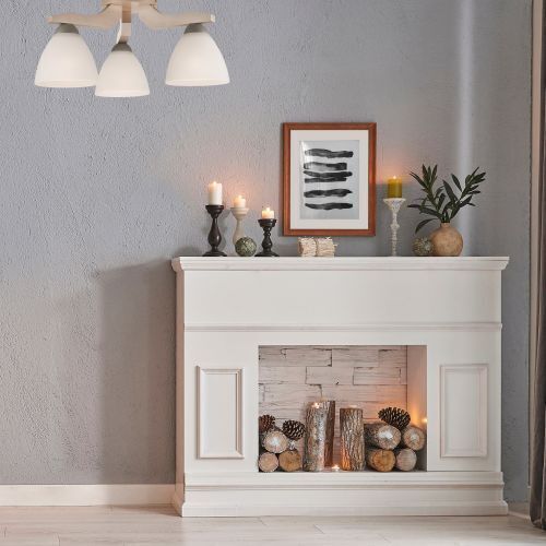 Deckenleuchte in Buche Weiß Holz Wohnzimmer Kamin, Drinnen, Kerze, Pflanze