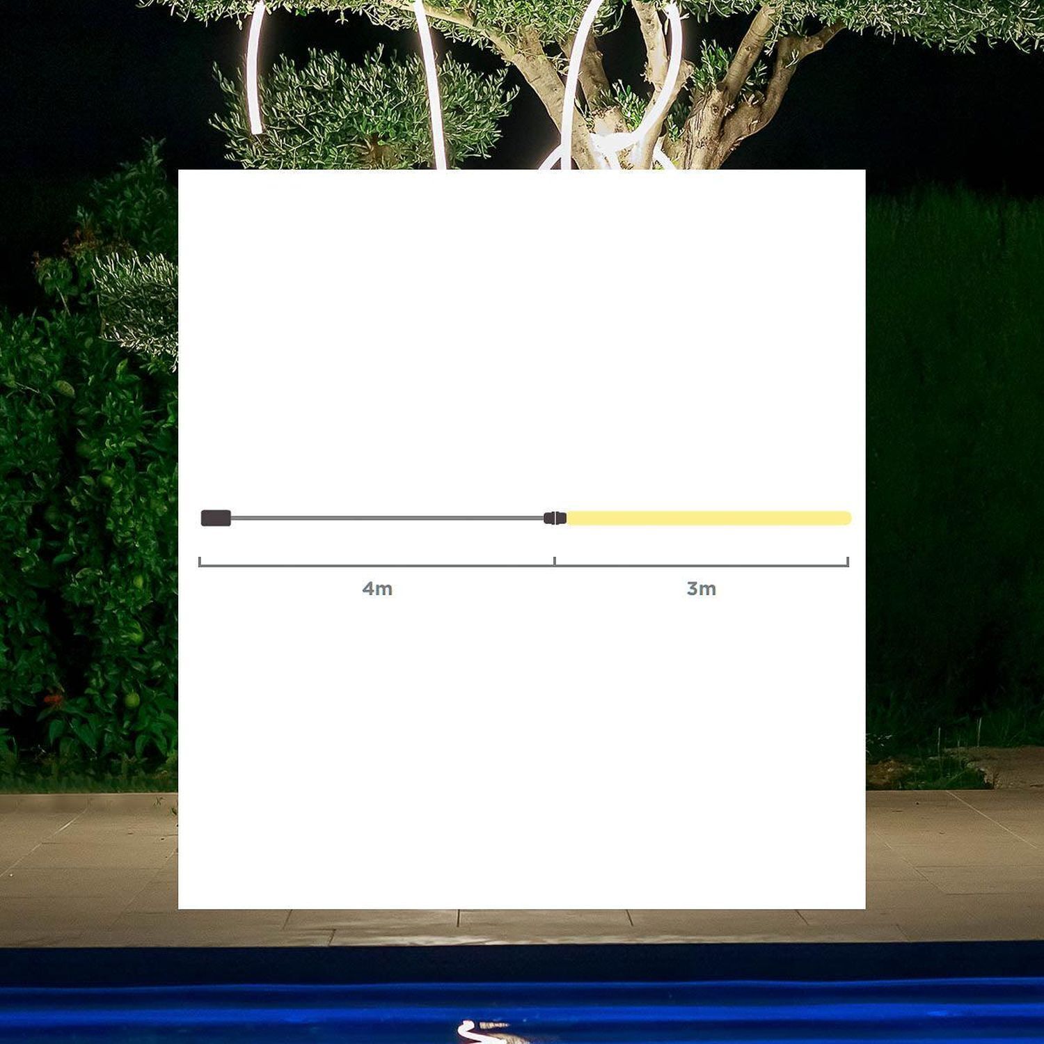Tube lumineux LED 3m de long + 4m de câble fiche IP65 3000 K