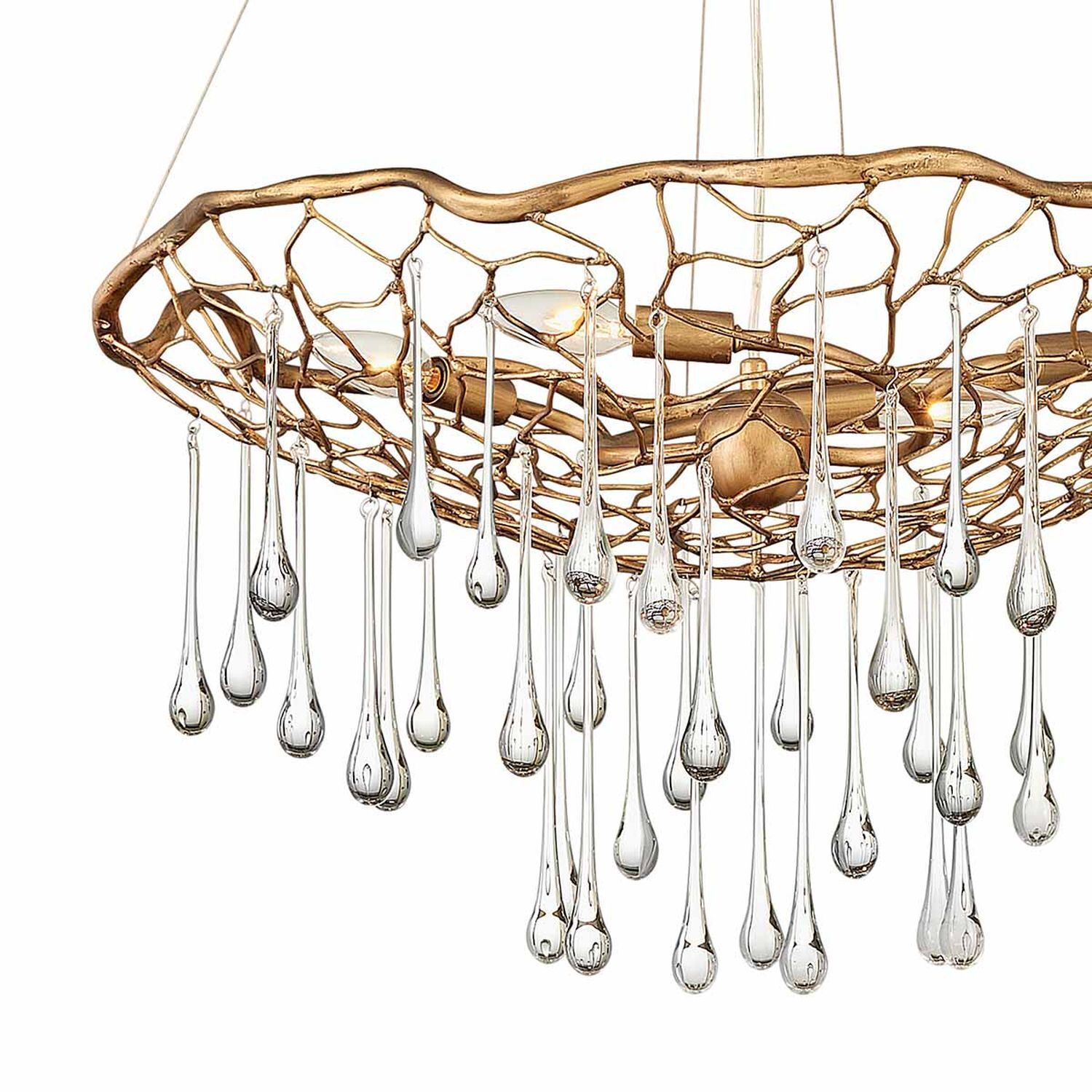 Lampe à suspendre or bruni L:66 cm en métal cristal 4x E14