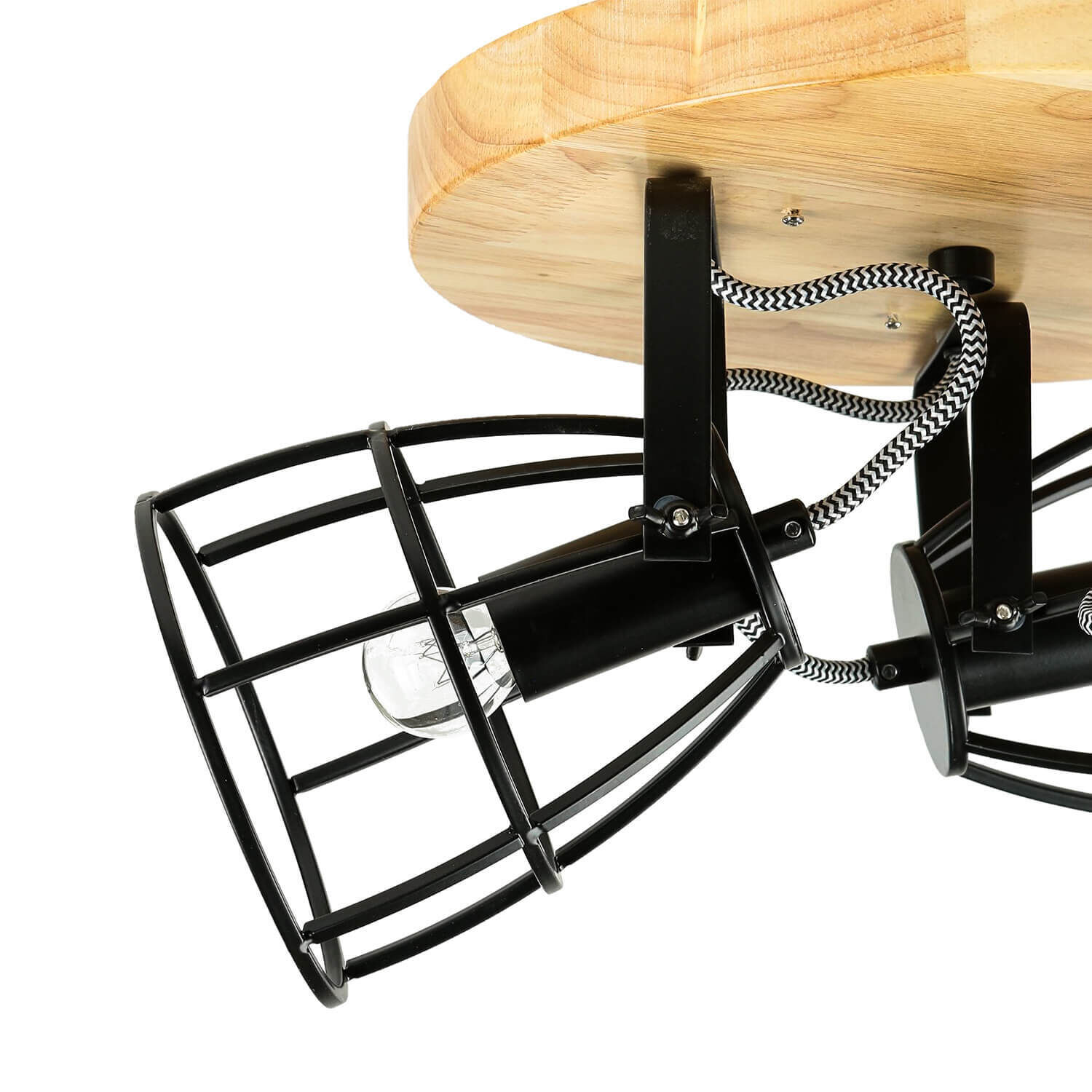 Deckenstrahler rund Ø 27 cm Holz Metall 3x E14 Helme