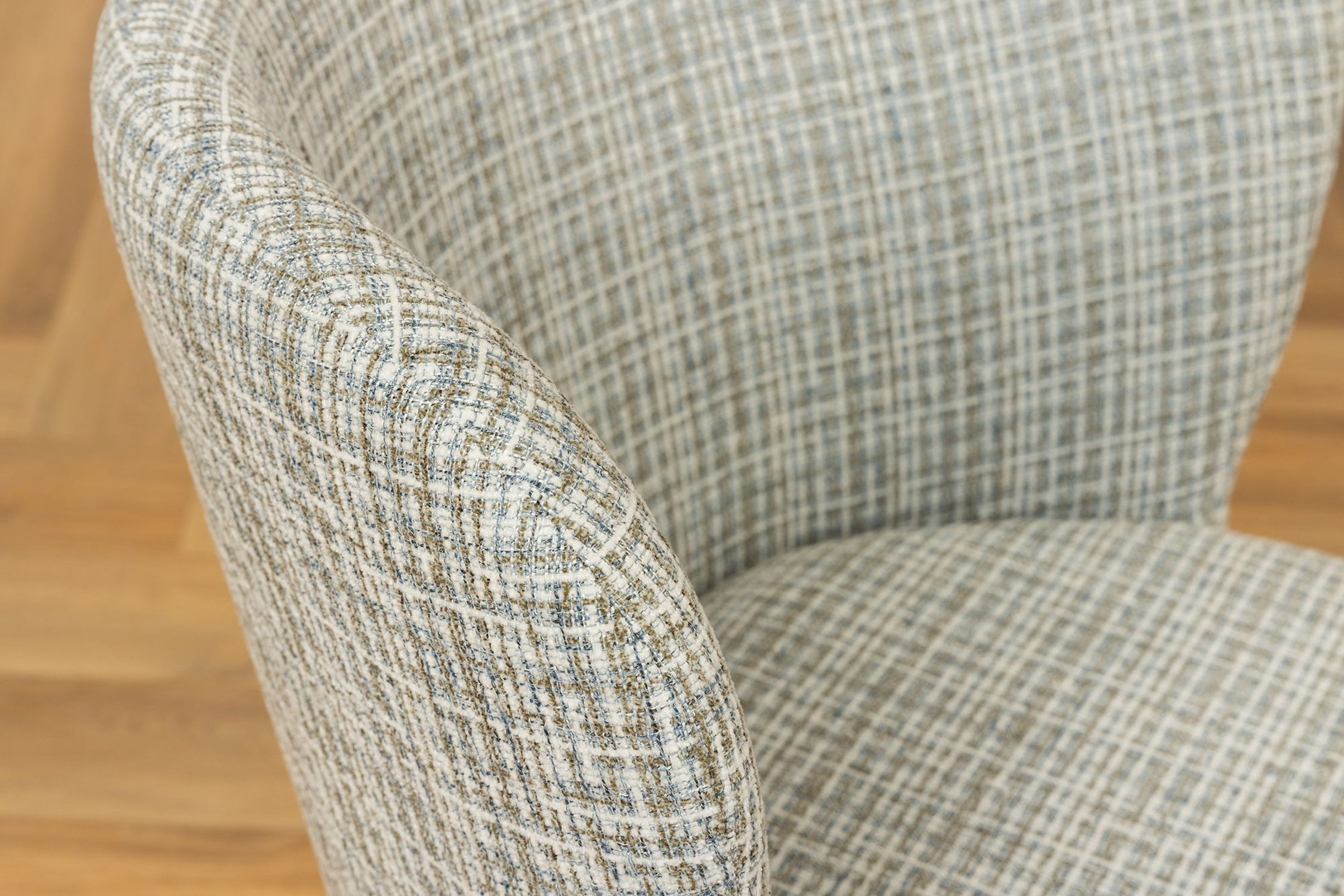 Chaise de salle à manger Blanc Bleu à carreaux Bouclé Métal sans accoudoirs Moebel, Stuhl, Sessel