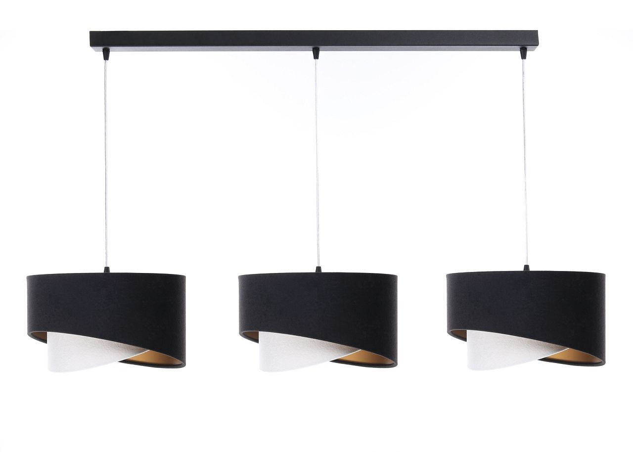 Lampe à suspendre noir blanc or 3-flamme E27 abat-jour en tissu