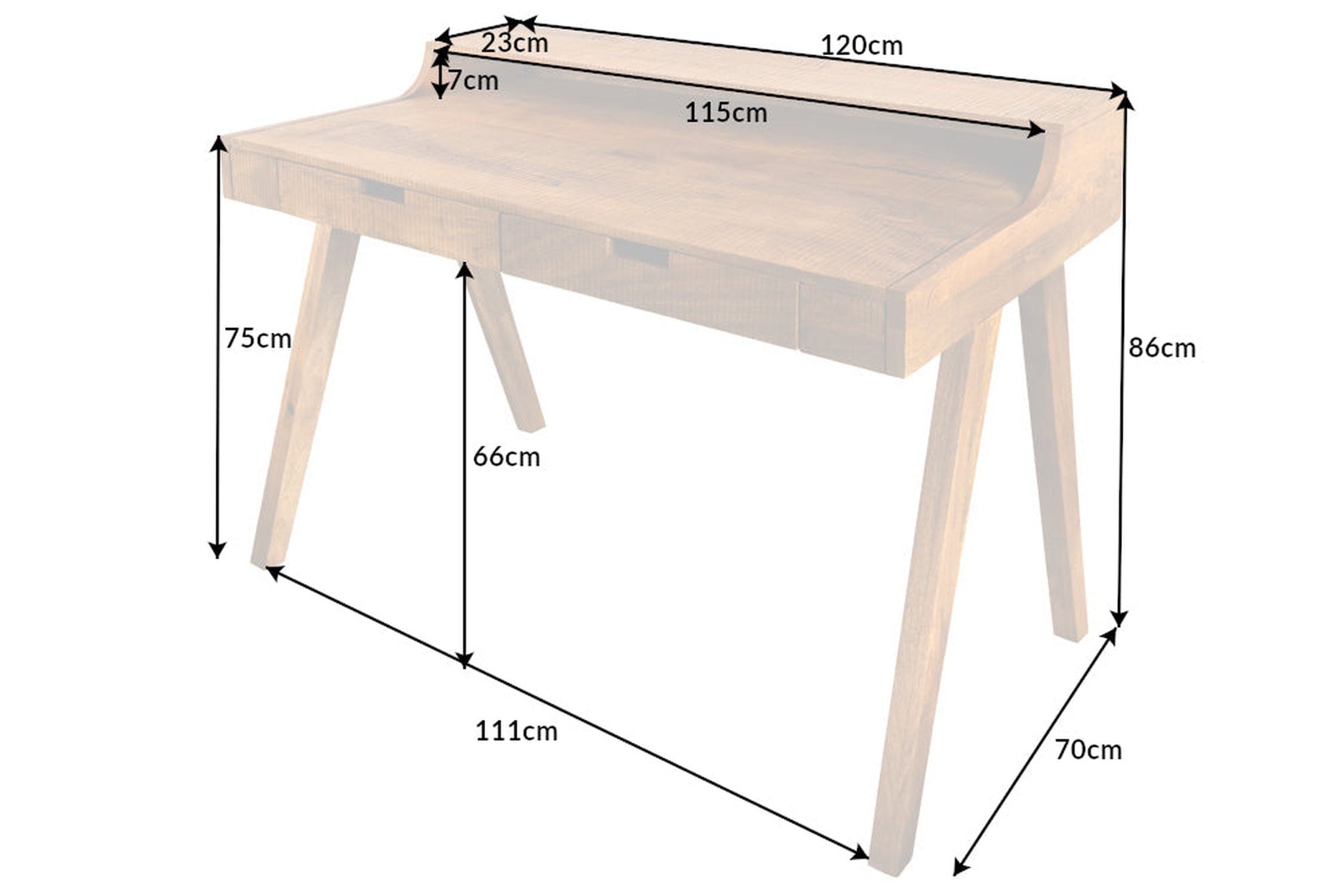 Bureau avec tiroir en bois de manguier naturel 120x86 cm Moebel, Tabelle, Schreibtisch
