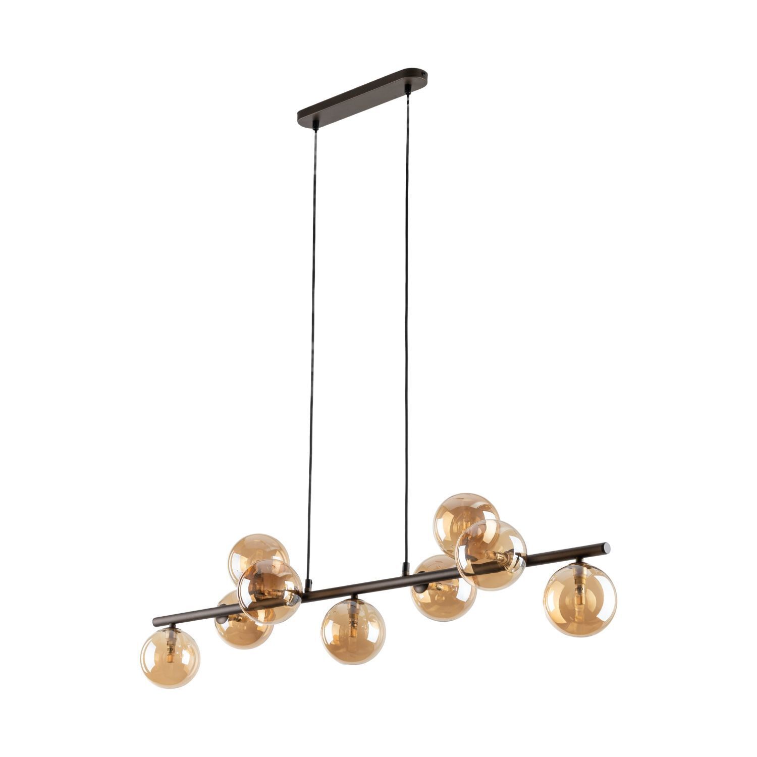 Lampe à suspendre verre métal L : 116 cm brun ambre 9x G9