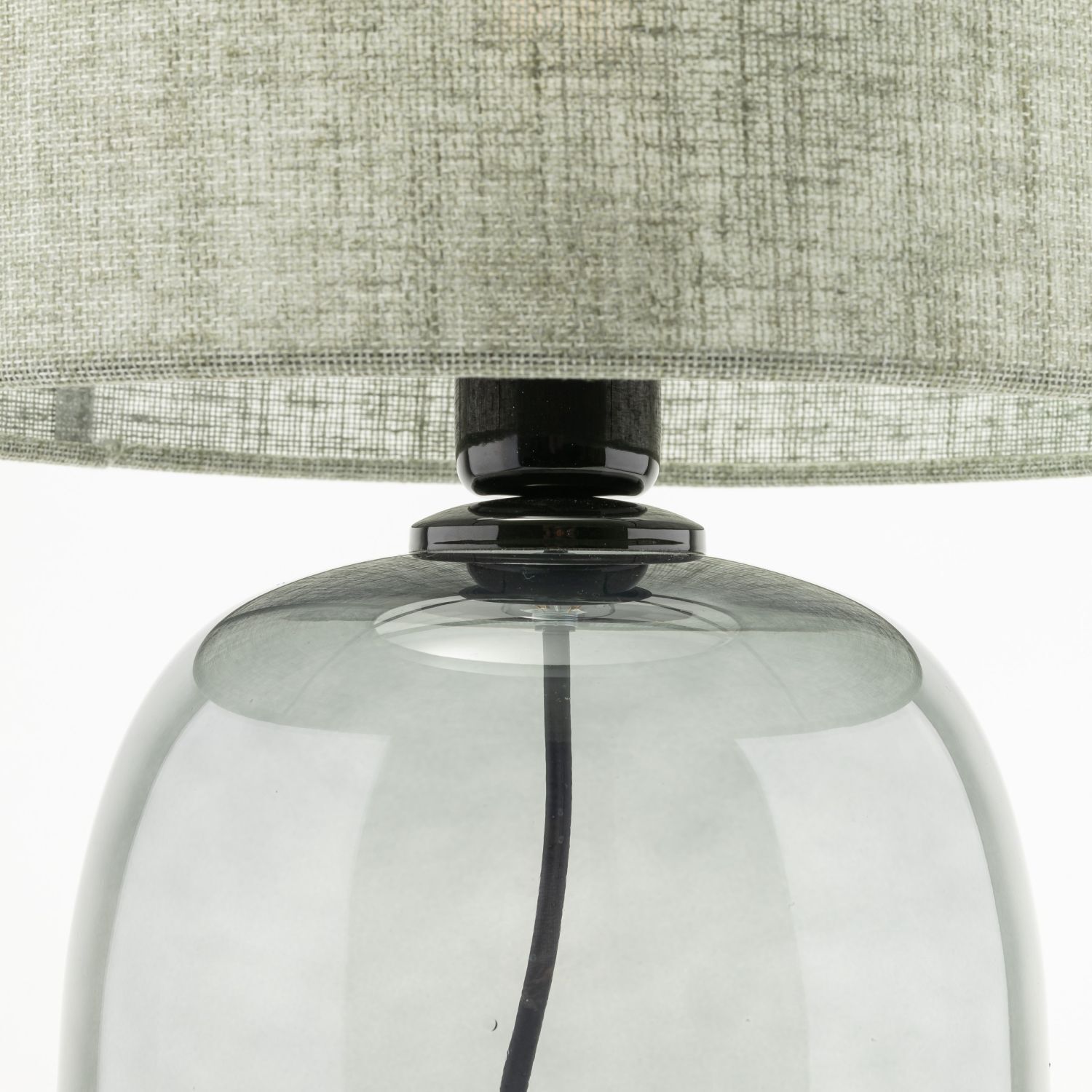 Lampe de table verre fumé tissu E27 H : 48 cm Ø 30 cm Gris Vert