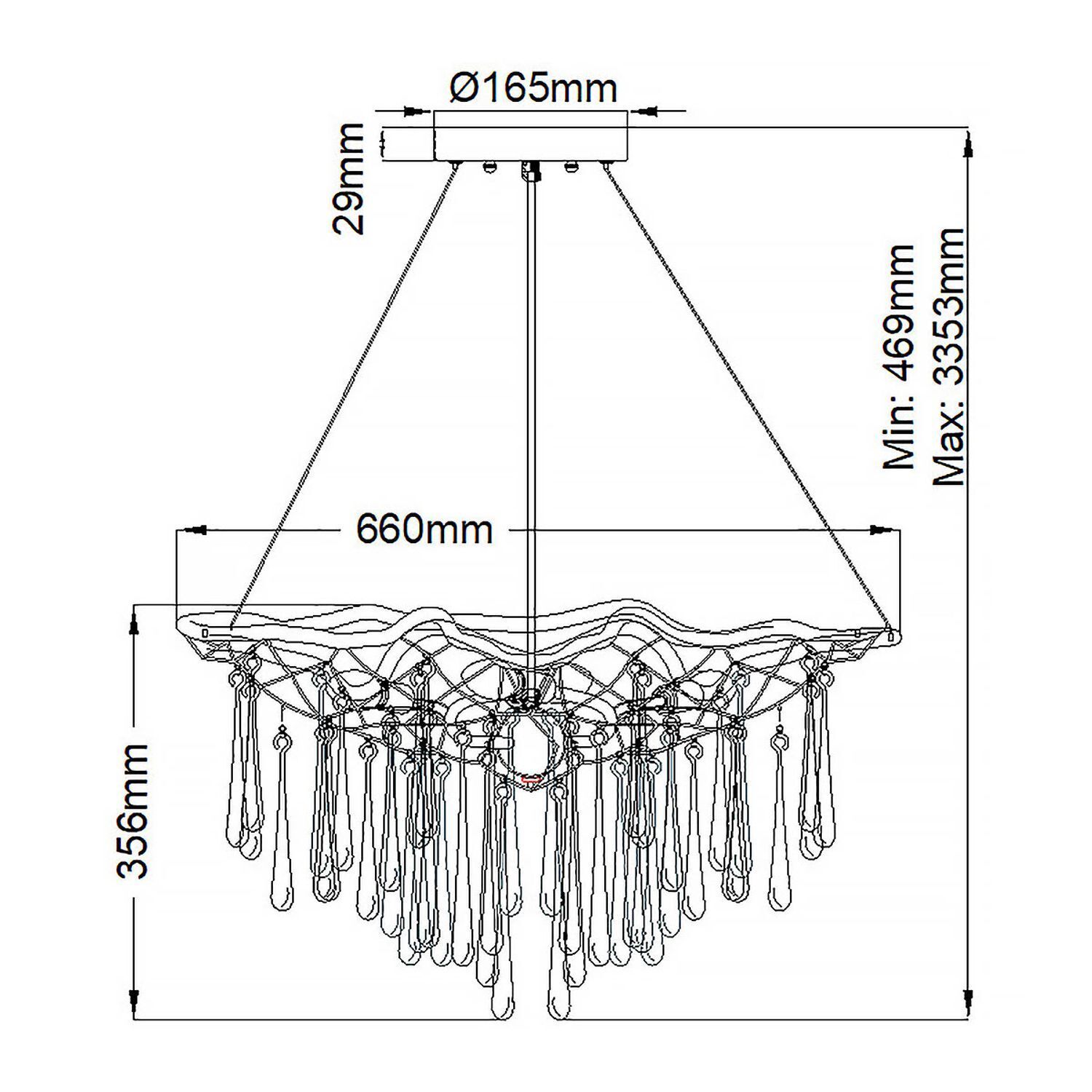 Lampe à suspendre or bruni L:66 cm en métal cristal 4x E14
