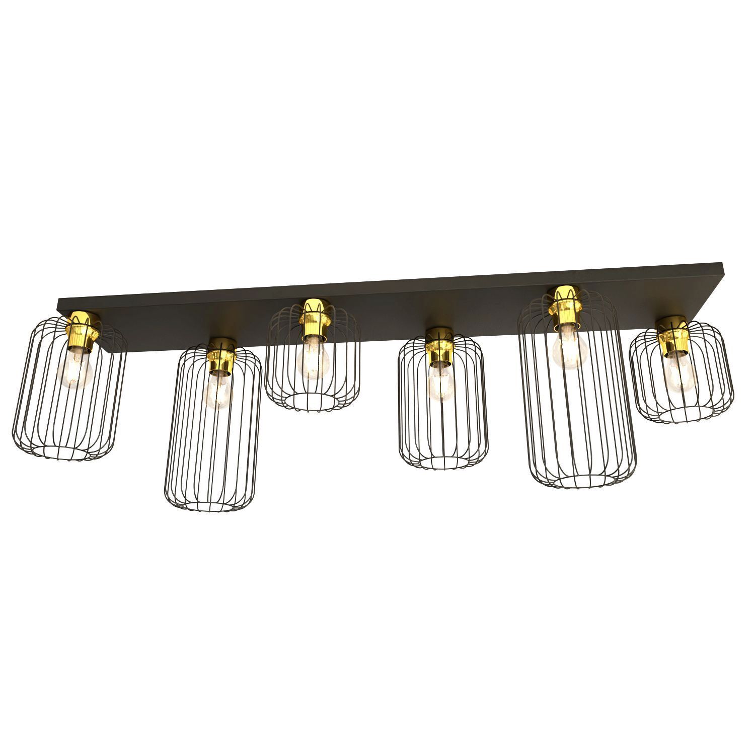 Große Deckenlampe Metall 115 cm Schwarz Gold E27 Retro Leuchte, Deckenleuchte