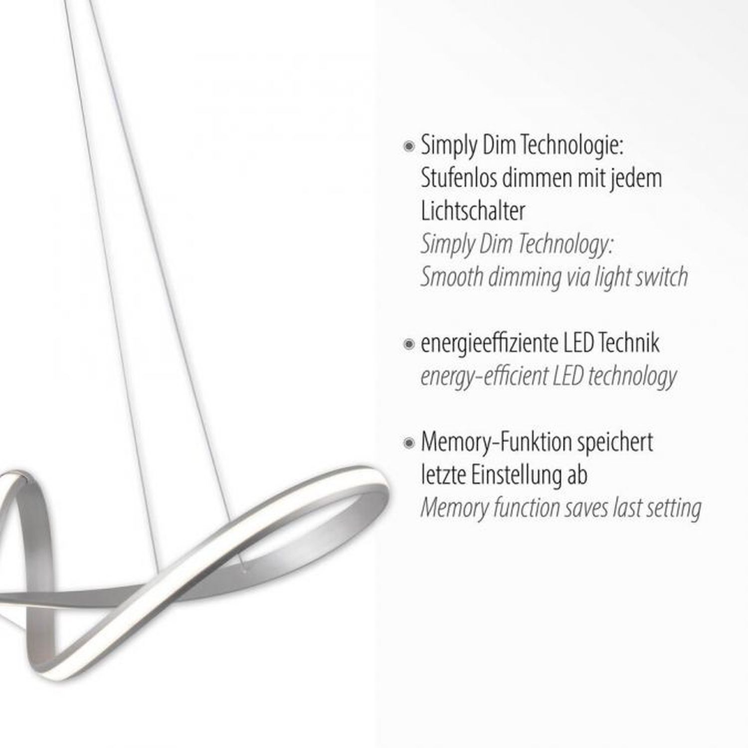Stilvolle LED Hängelampe in Stahl L:91 cm 39 W dimmbar