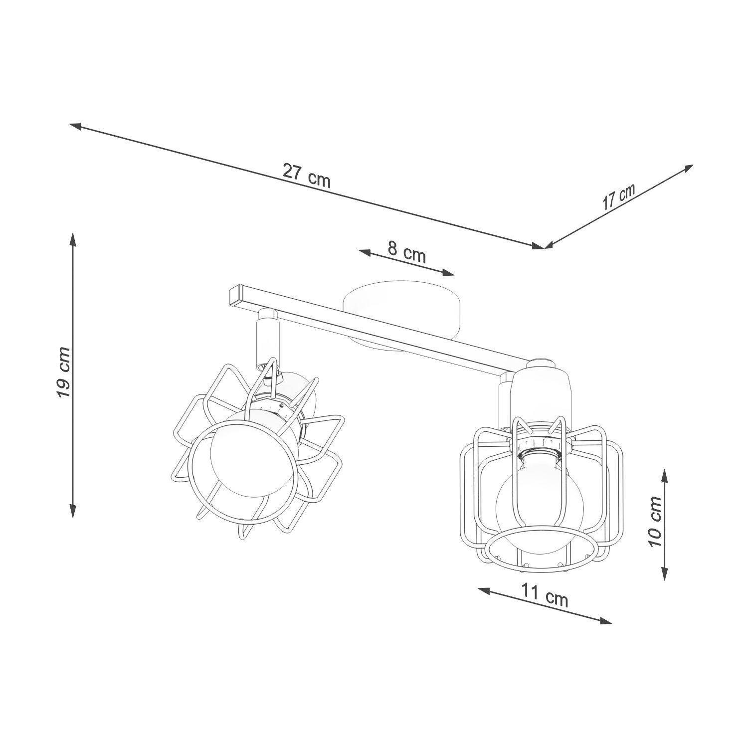 Deckenlampe Weiß Metall 2-flammig B: 27 cm Retro