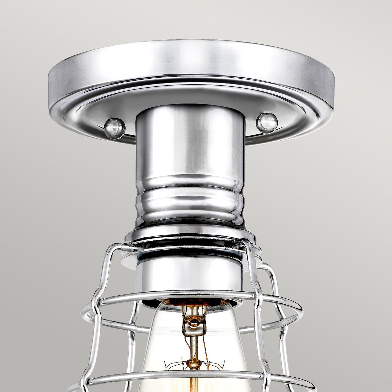 Deckenlampe klein Metall Ø 14,5 cm in Chrom poliert Vintage Deckenleuchte, Lampe, Metall, Glühbirne, Gitterkorb