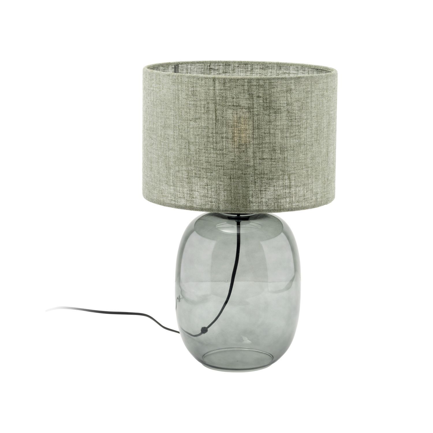 Lampe de table verre fumé tissu E27 H : 48 cm Ø 30 cm Gris Vert