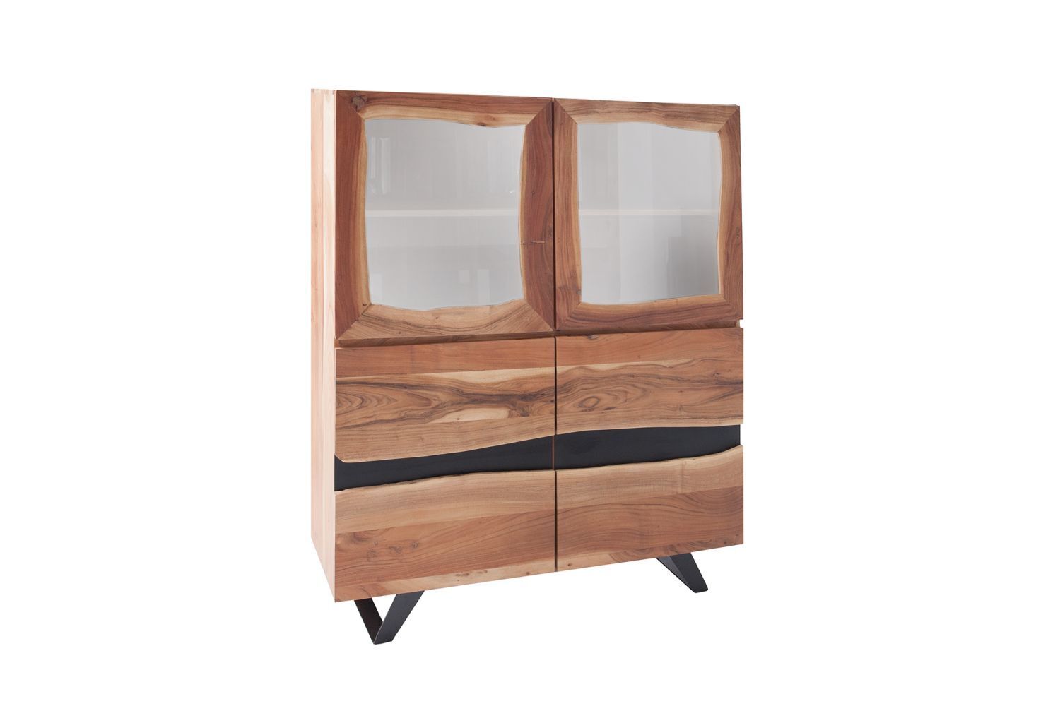 Buffet en bois d'acacia métal 20 cm en noir naturel Kabinett, Mobiliar, Schrank, Krippe, Babybett