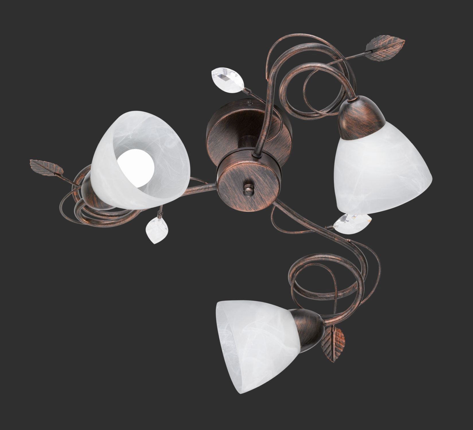 Florale Deckenleuchte Metall Glas E14 3-flmg Rost Antik Lampe, Kronleuchter