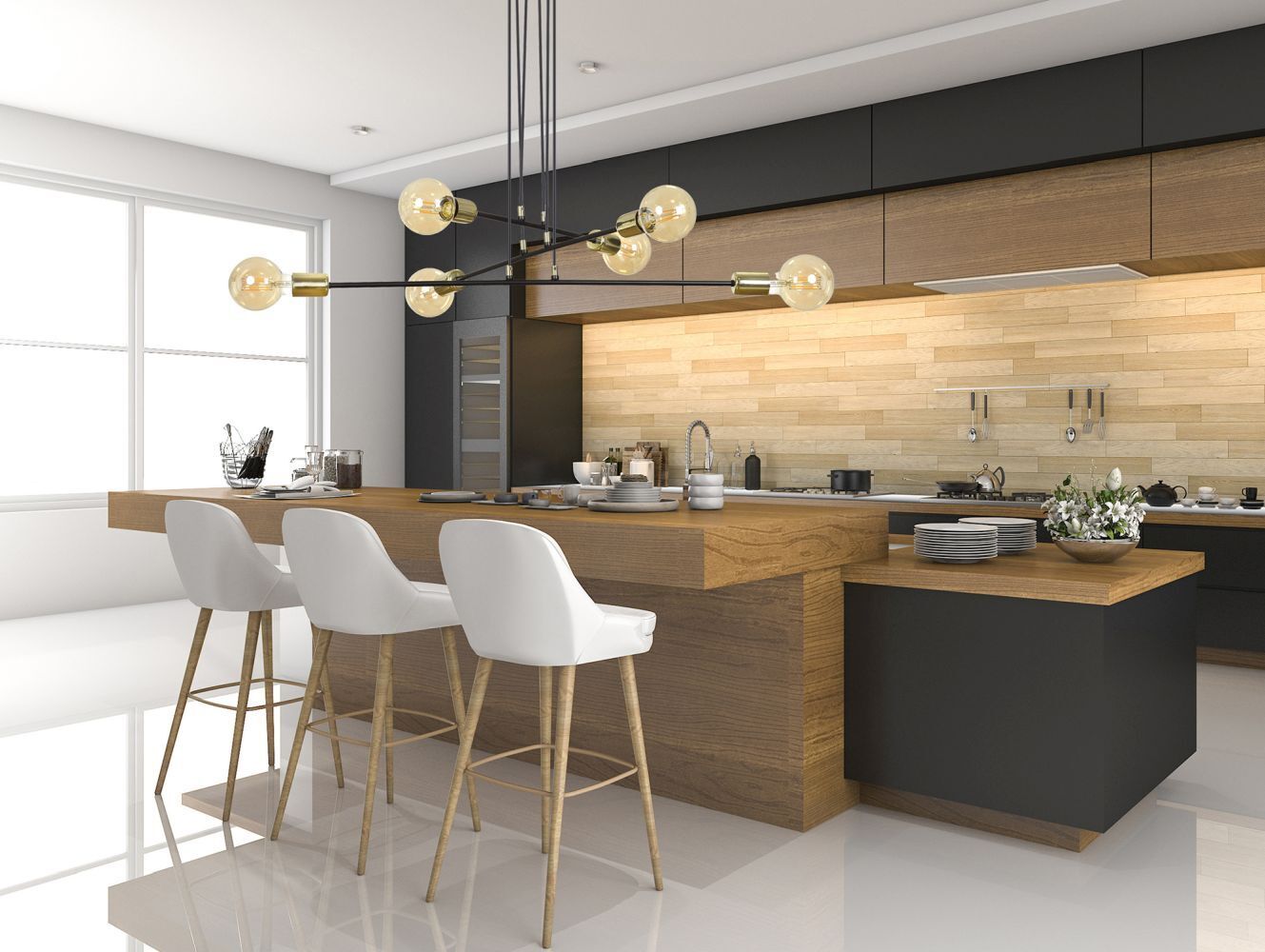 Lampe à suspendre ajustable Noir Rétro 6x E27 Métal Drinnen, Innenarchitektur, Küche, Kücheninsel, Esstisch